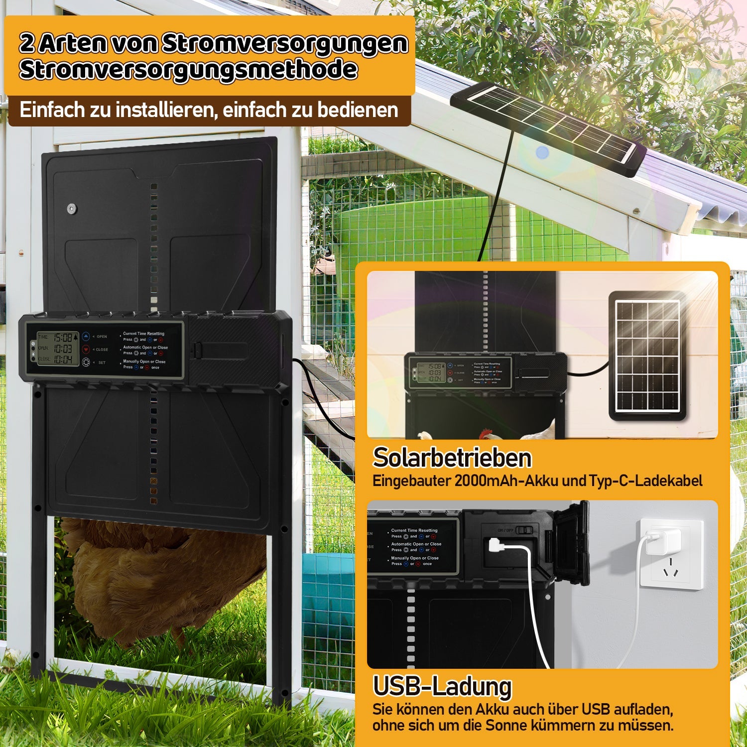 Cosmo Go Hühnerklappe Automatische Solar mit LED Display und Fernbedienung