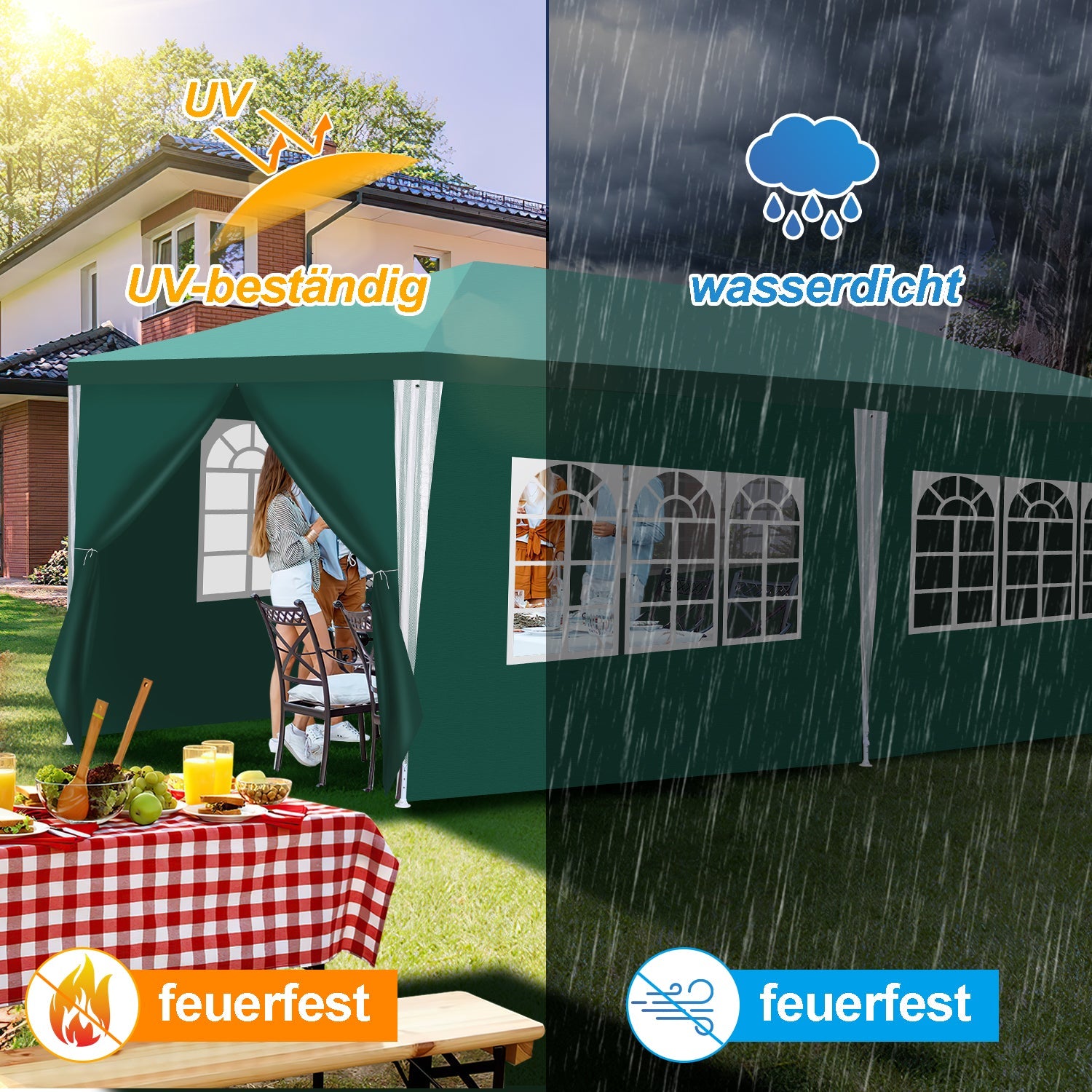 Cosmo Go Pavillon 3x6m Partyzelt Wasserdicht mit Seitenteilen