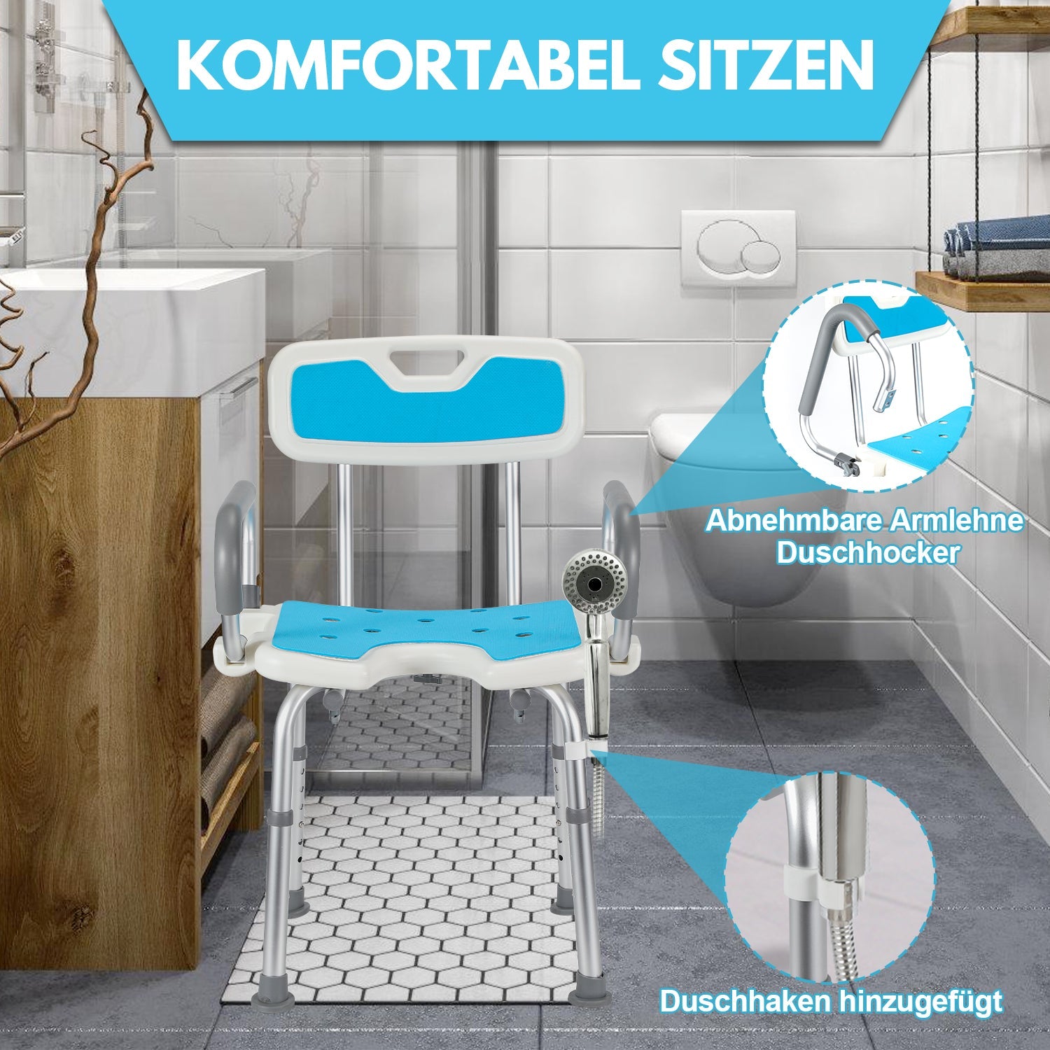 Cosmo Go Duschhocker Duschsitz mit Hochklappbare Armlehne