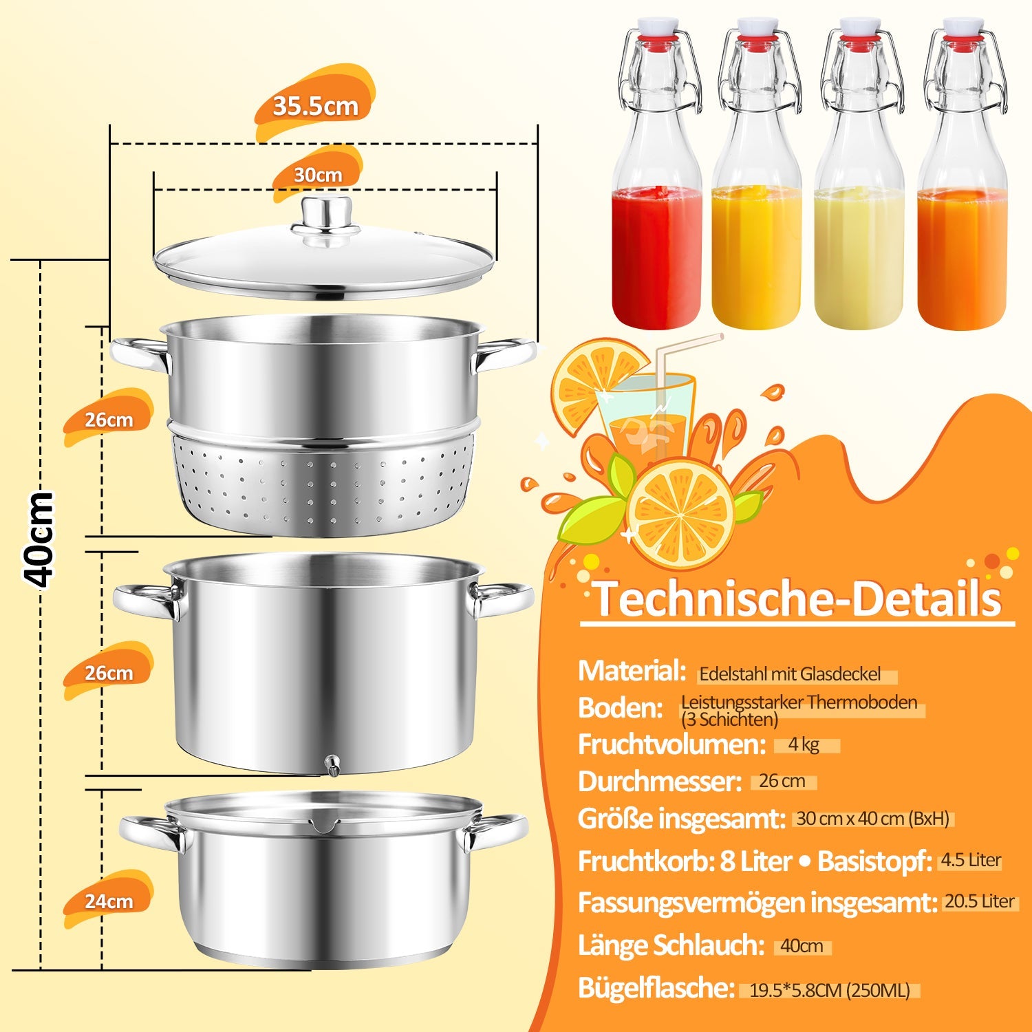 Cosmo Go Dampfentsafter 8L Edelstahl Fruchtentsafter