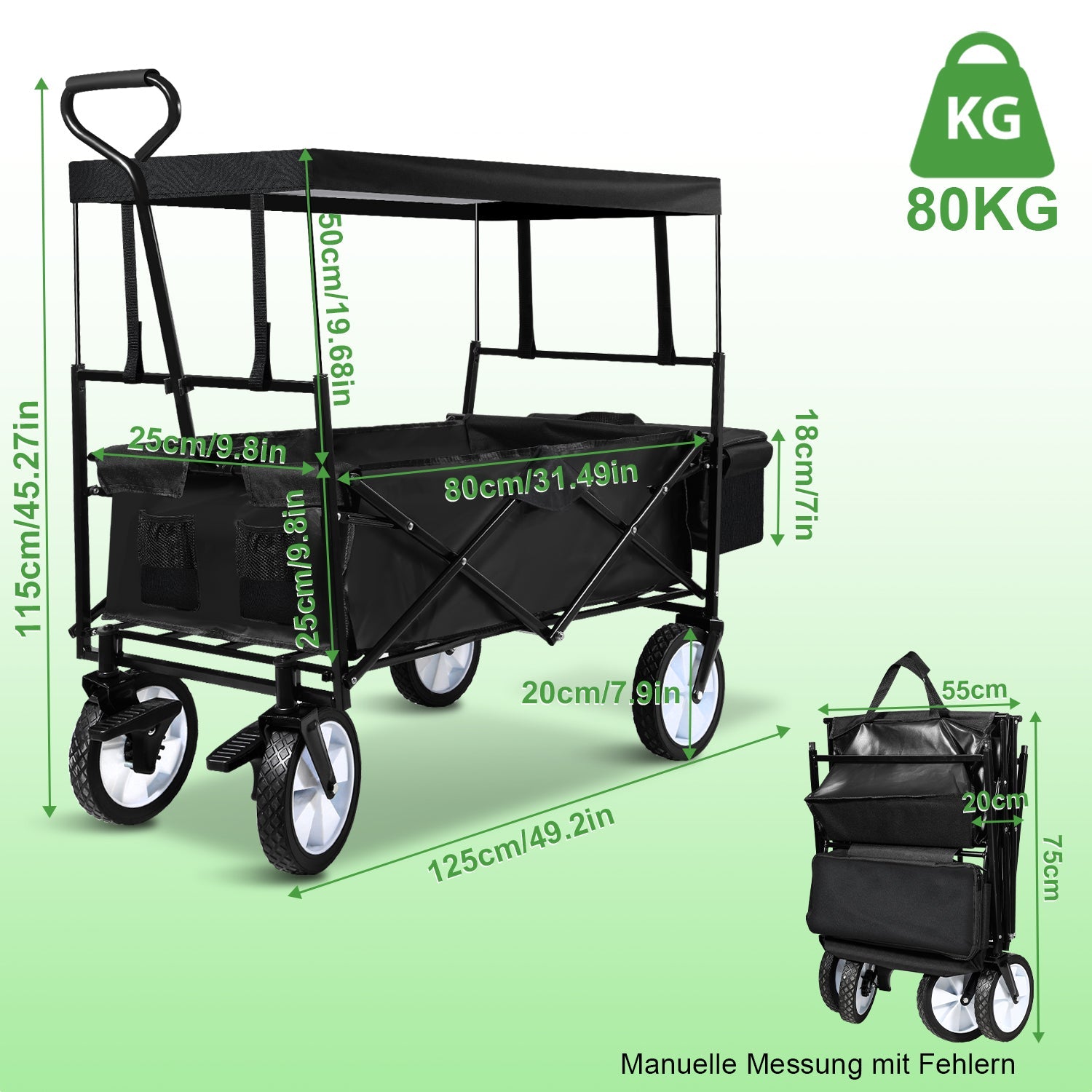 Cosmo Go Bollerwagen Transportwagen mit Dach Faltbar 80kg Belastbarkeit