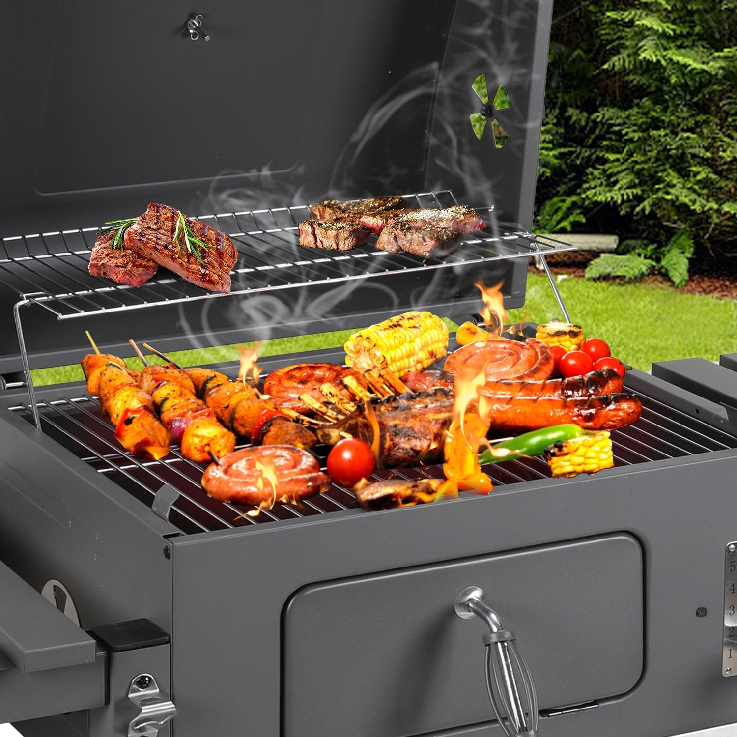 Cosmo Go Holzkohlegrill BBQ XXL Smoker mit Deckel