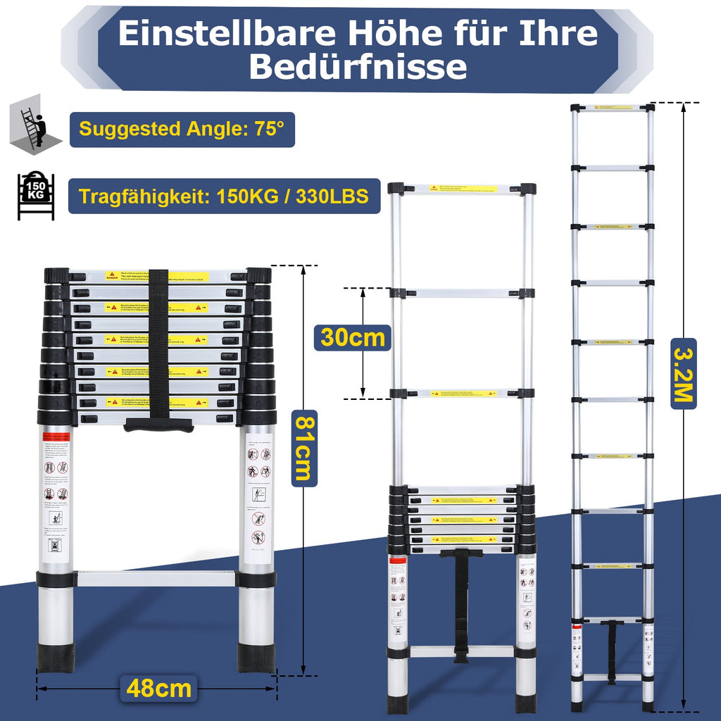 Cosmo Go Teleskopleiter Aluminium Belastbarkeit bis zu 150kg 2.6m-5m