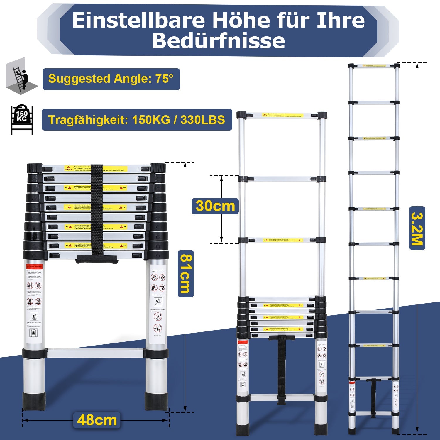 Cosmo Go Teleskopleiter Aluminium Belastbarkeit bis zu 150kg 2.6m-5m