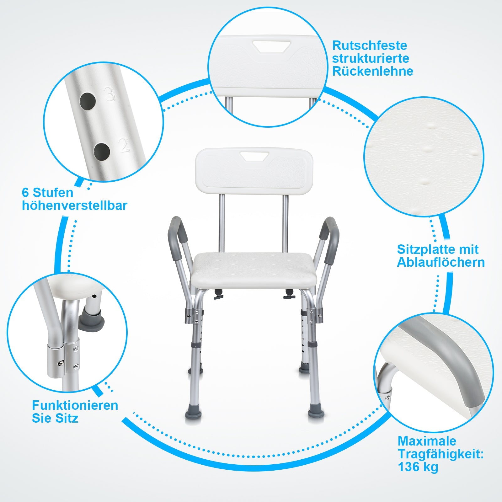 Cosmo Go Duschhocker Duschstuhl Höhenverstellbar Aluminium