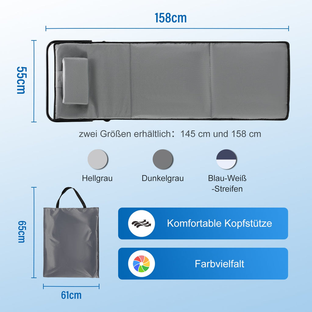 Cosmo Go Strandliegen Tragbar Strandmatte mit Einstellbar Höhe 158cm