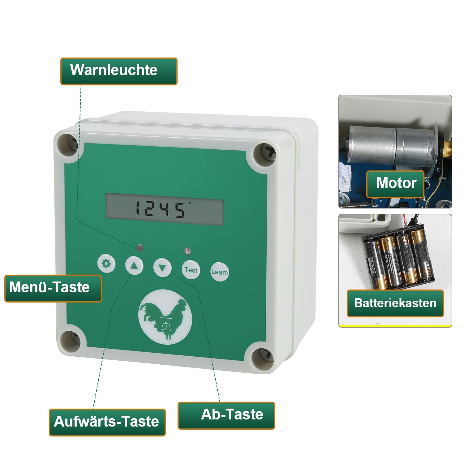 Cosmo Go Automatische Hühnertür Flüssigkristallanzeige mit Lichtsensor und Zeitsteuerung