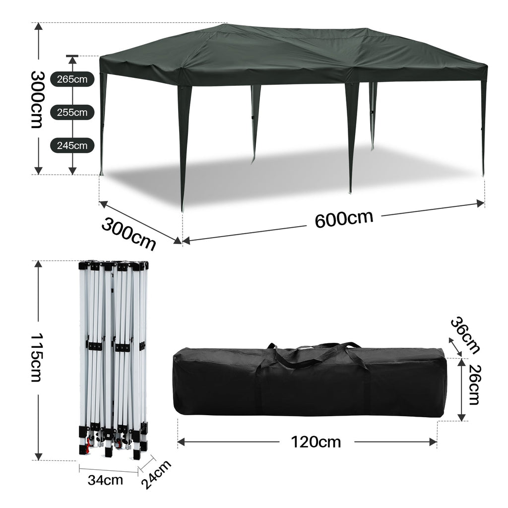 Cosmo Go Pop-Up Pavillon Gazebo mit Zentralverriegelung 3x6m