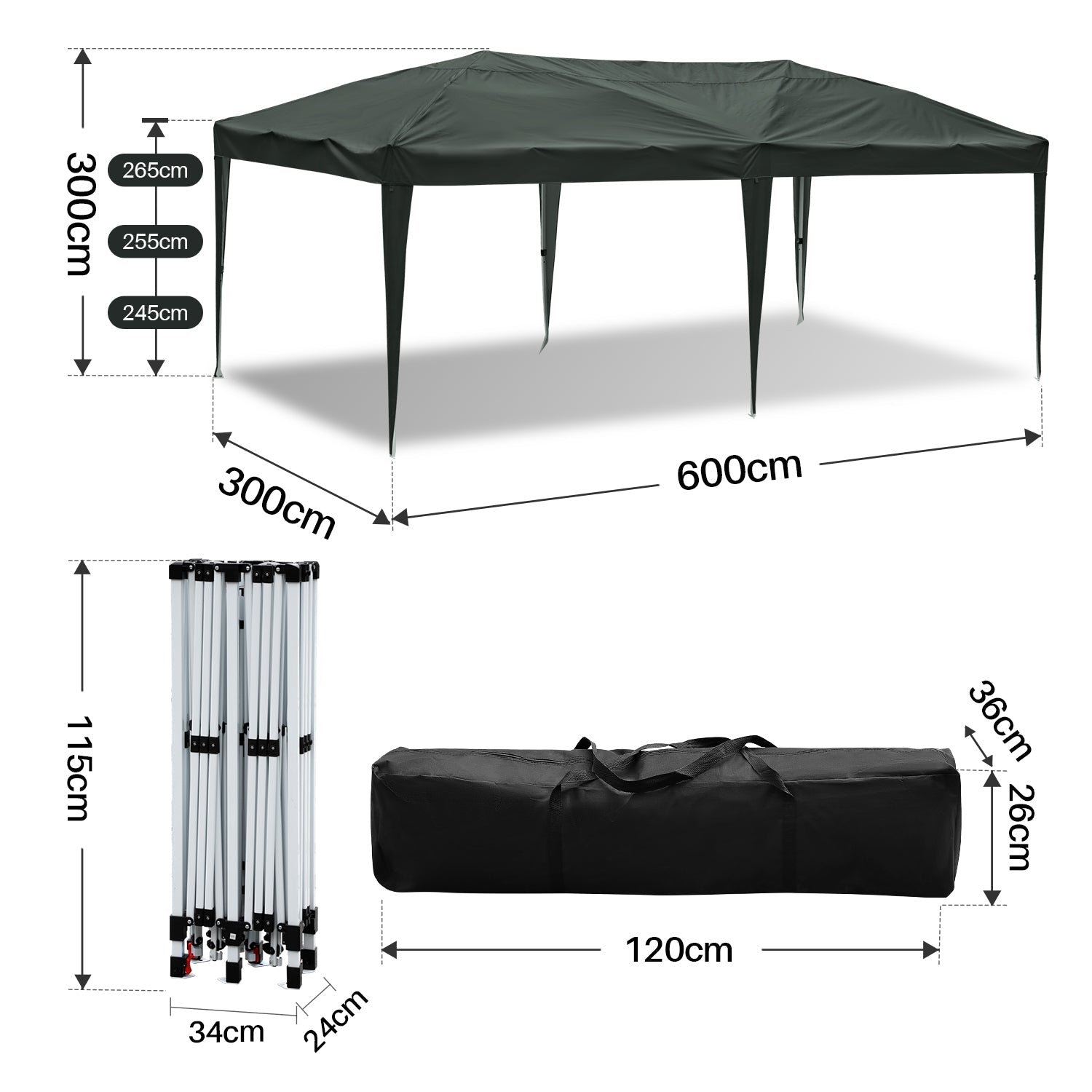 Cosmo Go Pop-Up Pavillon Gazebo mit Zentralverriegelung 3x6m