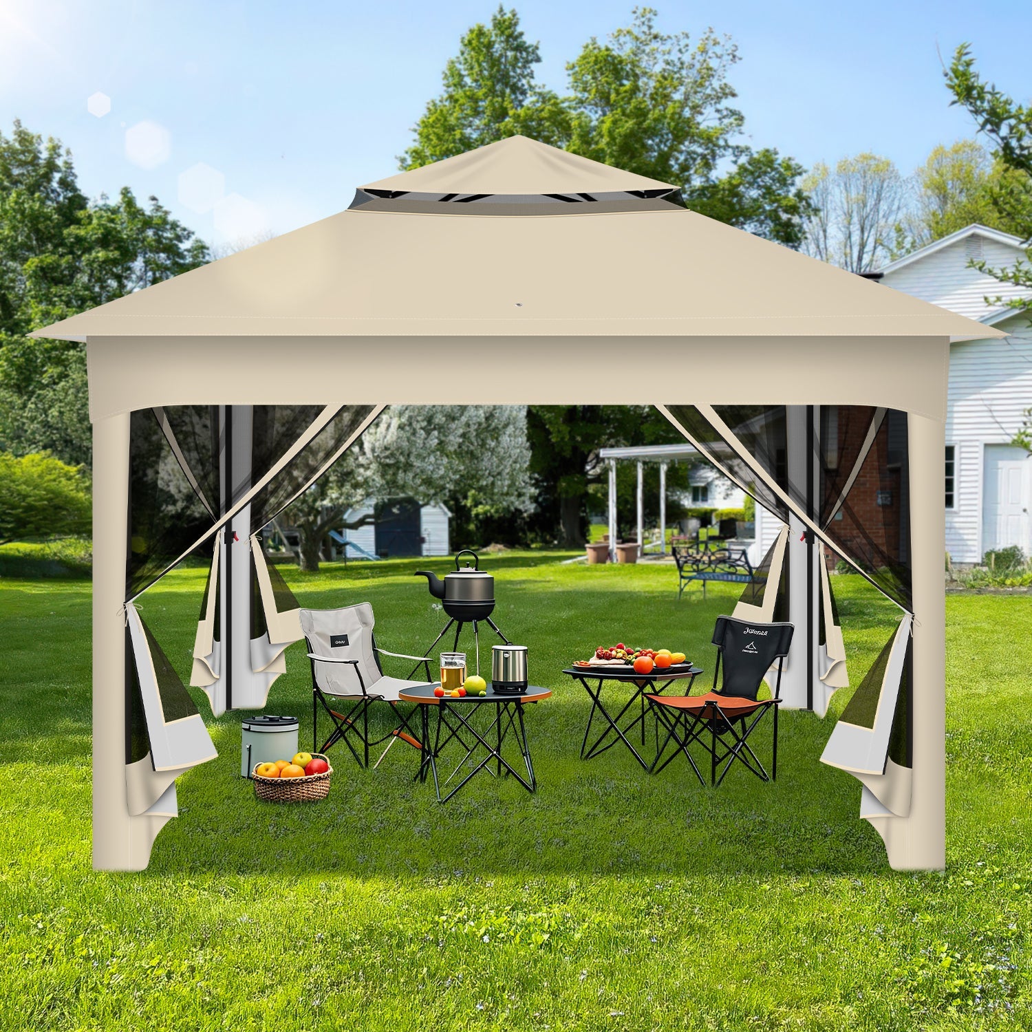 Cosmo Go Pavillon Gartenhütte Faltbares mit Doppeldach 3,3x3,3m