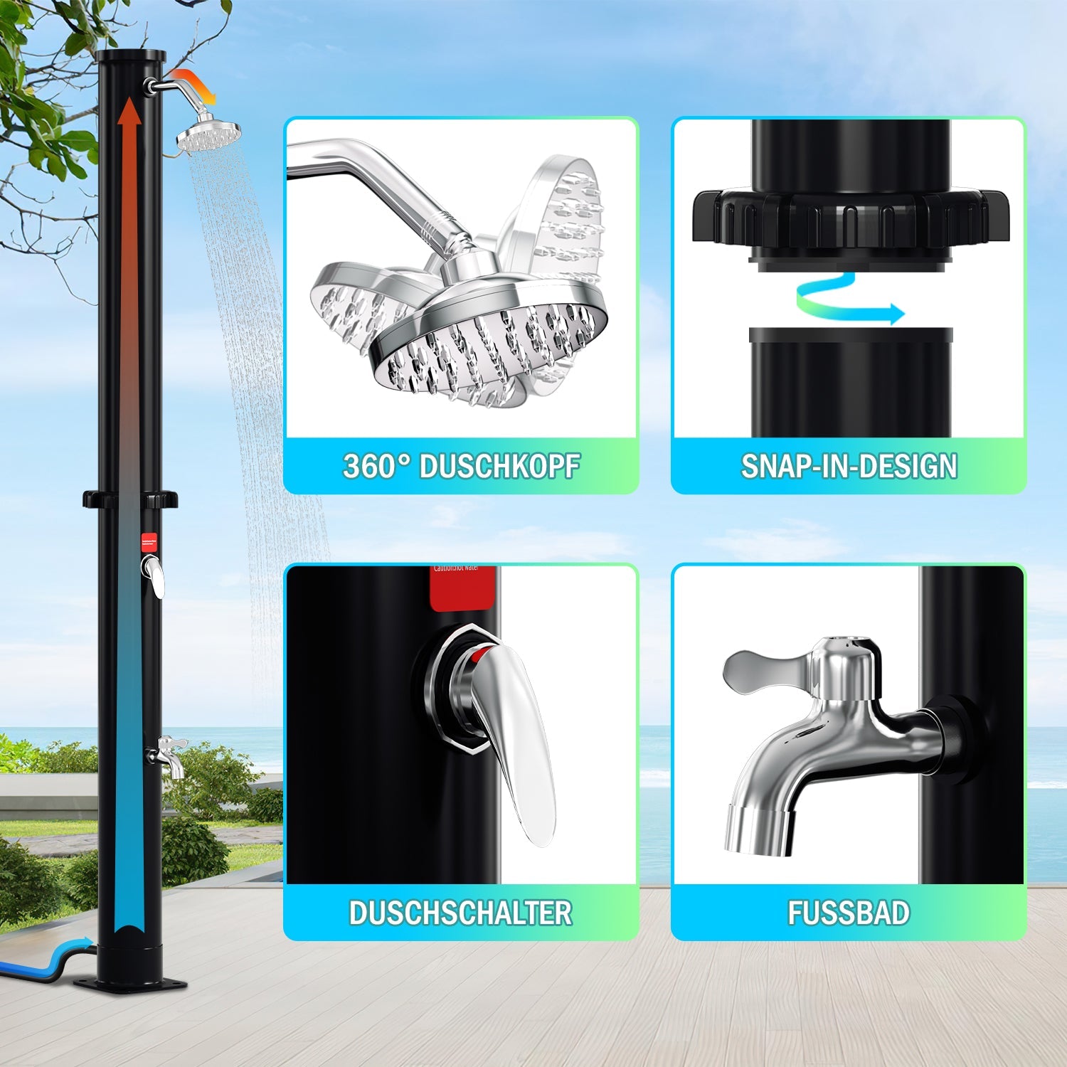 Cosmo Go 20L Solardusche mit Duschkopf und Schutzabdeckung