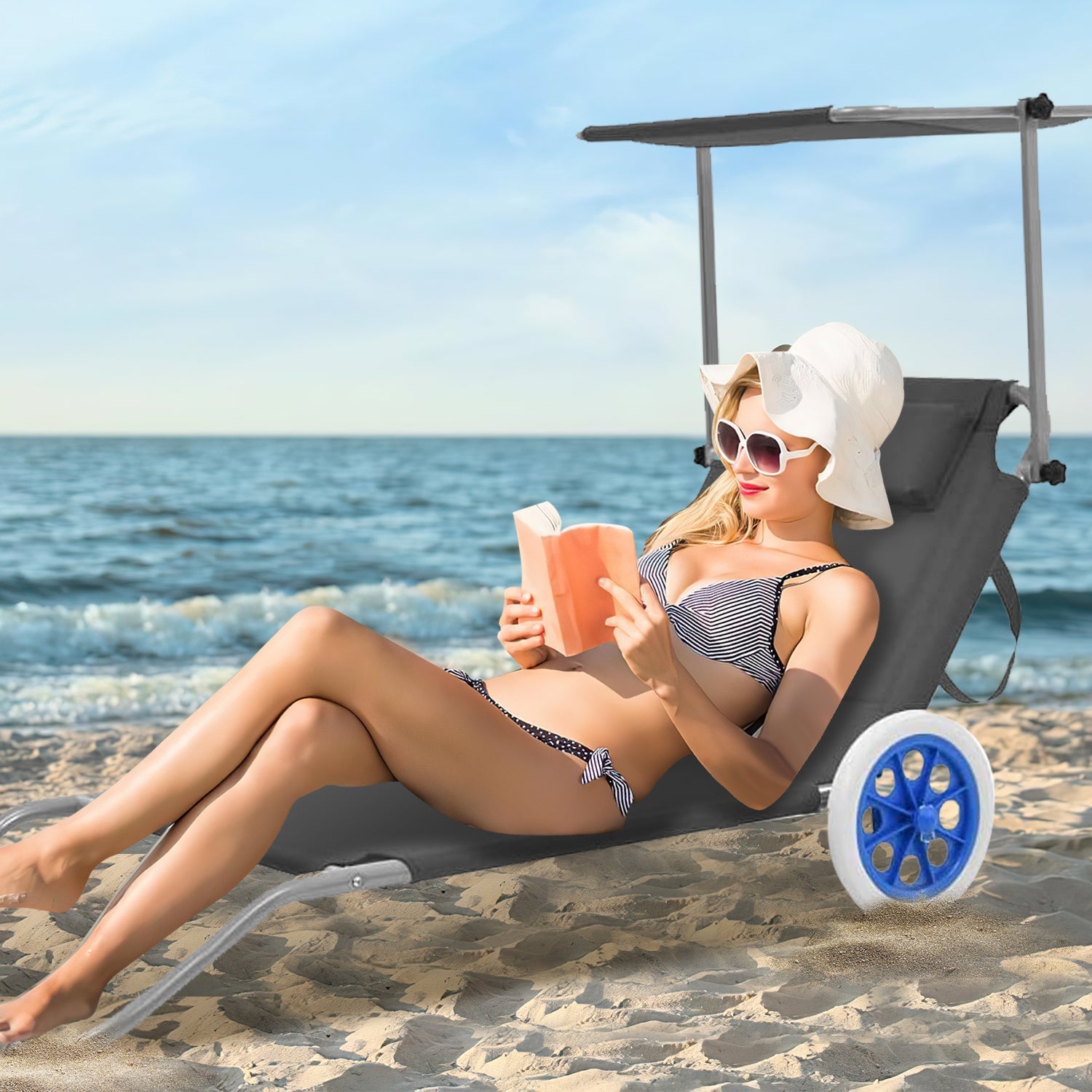 Cosmo Go Sonnenliege klappbar Aluminium mit Rollen und Sonnendach