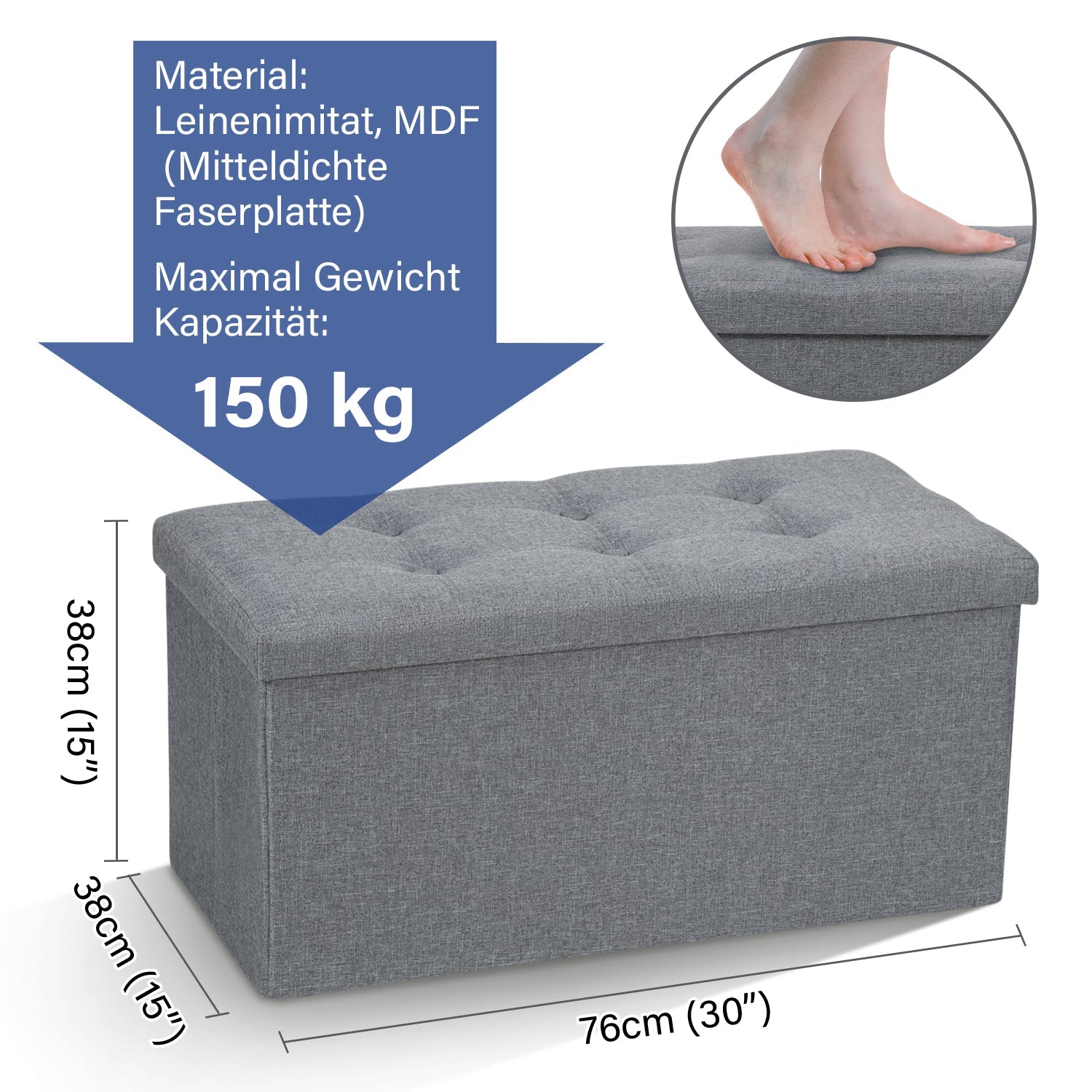 Cosmo Go Sitzhocker mit Stauraum Aufbewahrungsbox 76x38x38cm