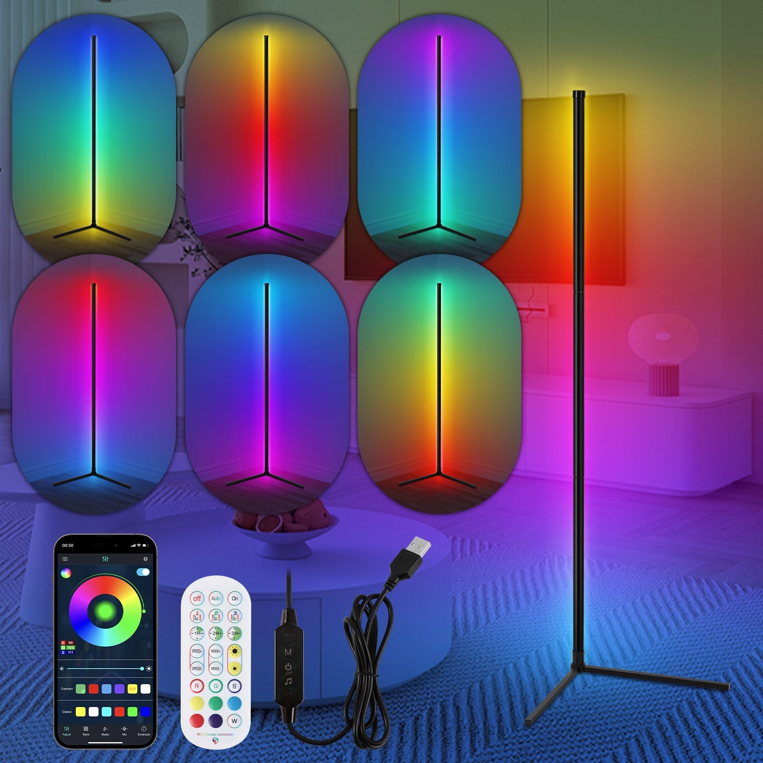 Cosmo Go Stehleuchte LED RGB Stehlampe Dimmbar 7W