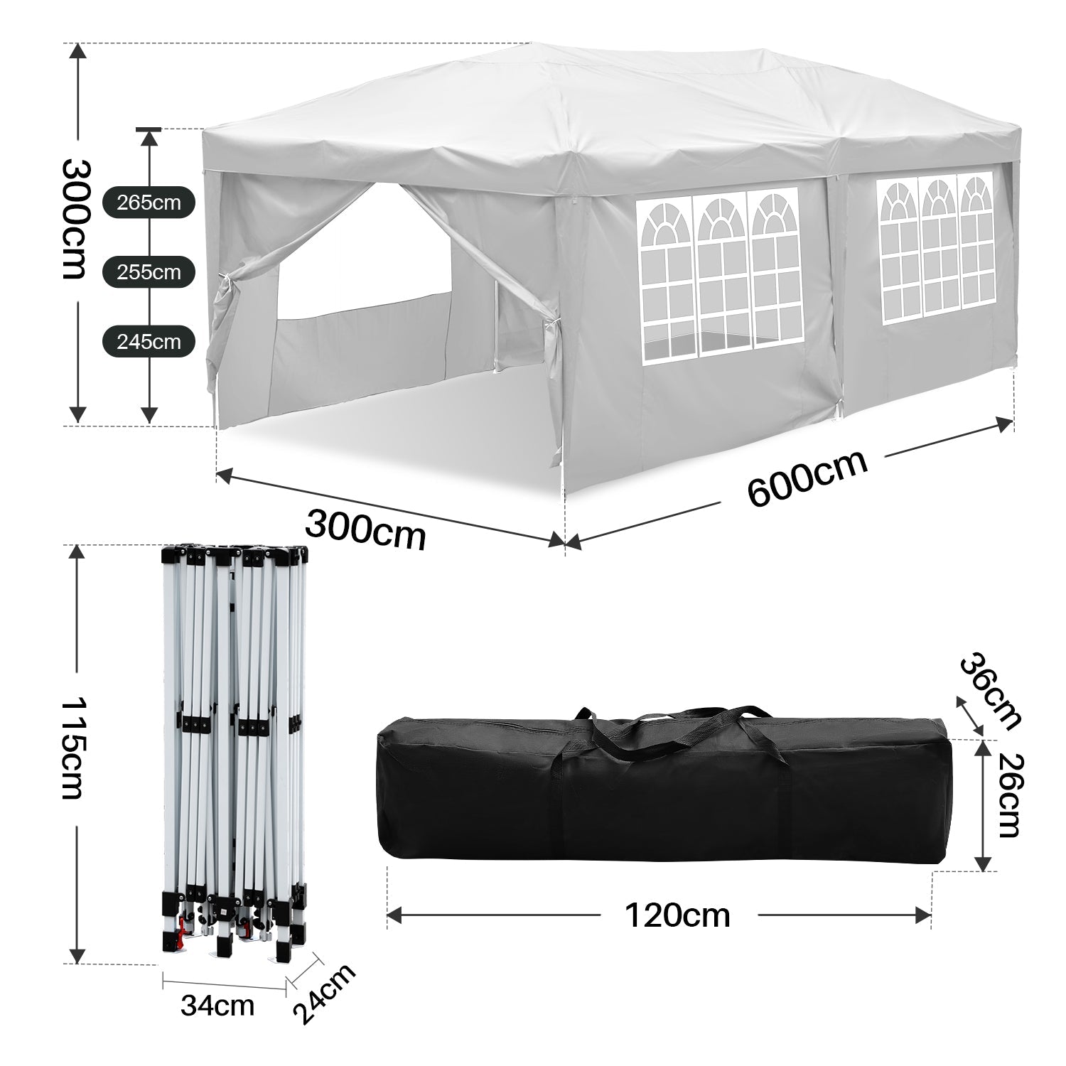 Cosmo Go Pop-Up Pavillon Gazebo mit Zentralverriegelung 3x6m mit Seiten