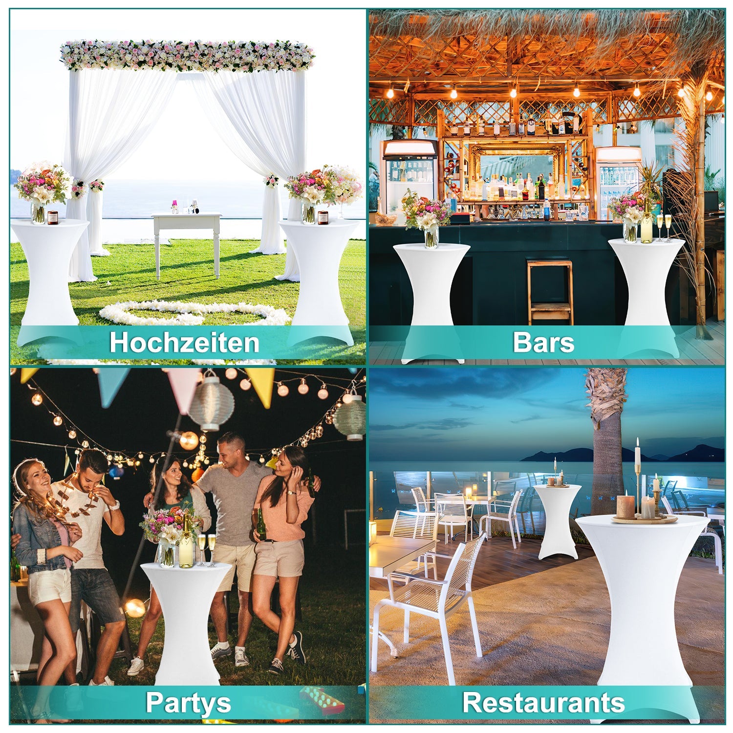 Cosmo Go Stehtischhusse Stretch Tischdecke Weiß