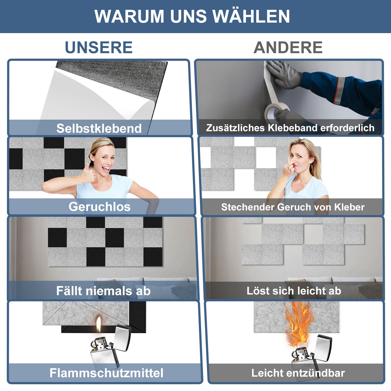 Cosmo Go Akustikplatten Wandpaneele Selbstklebend 12/18 Stück Quadratisch Dreieck