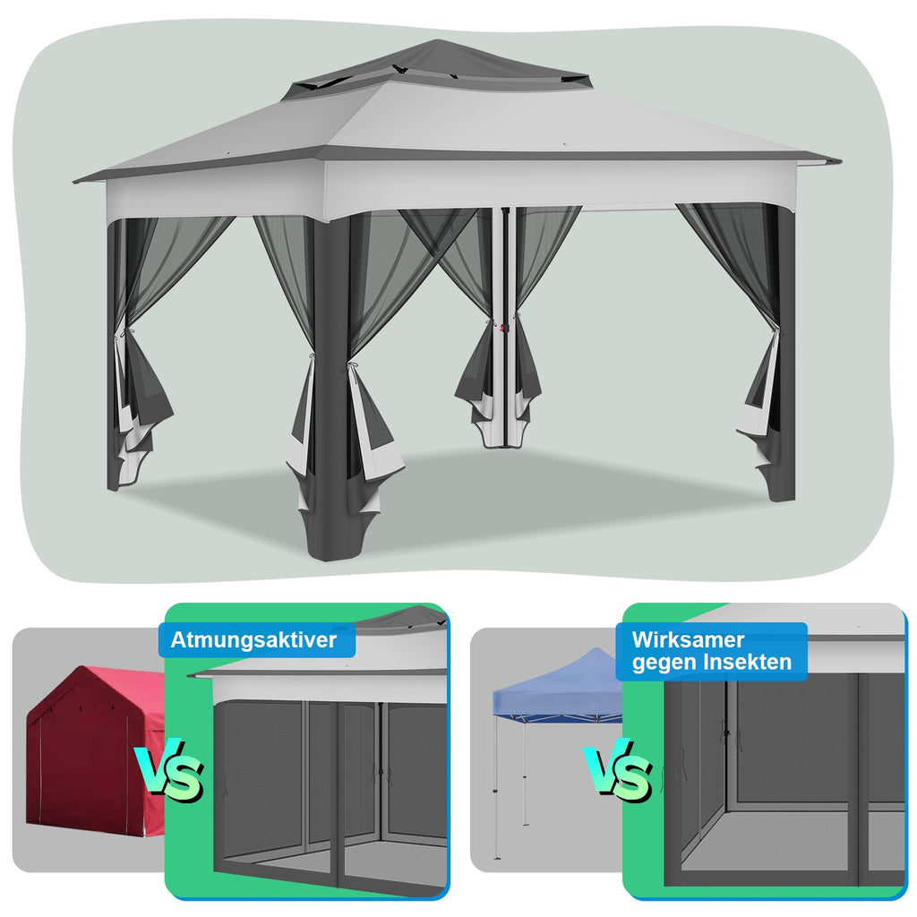 Cosmo Go Pavillon Gartenhütte Faltbares mit Doppeldach 3,3x3,3m
