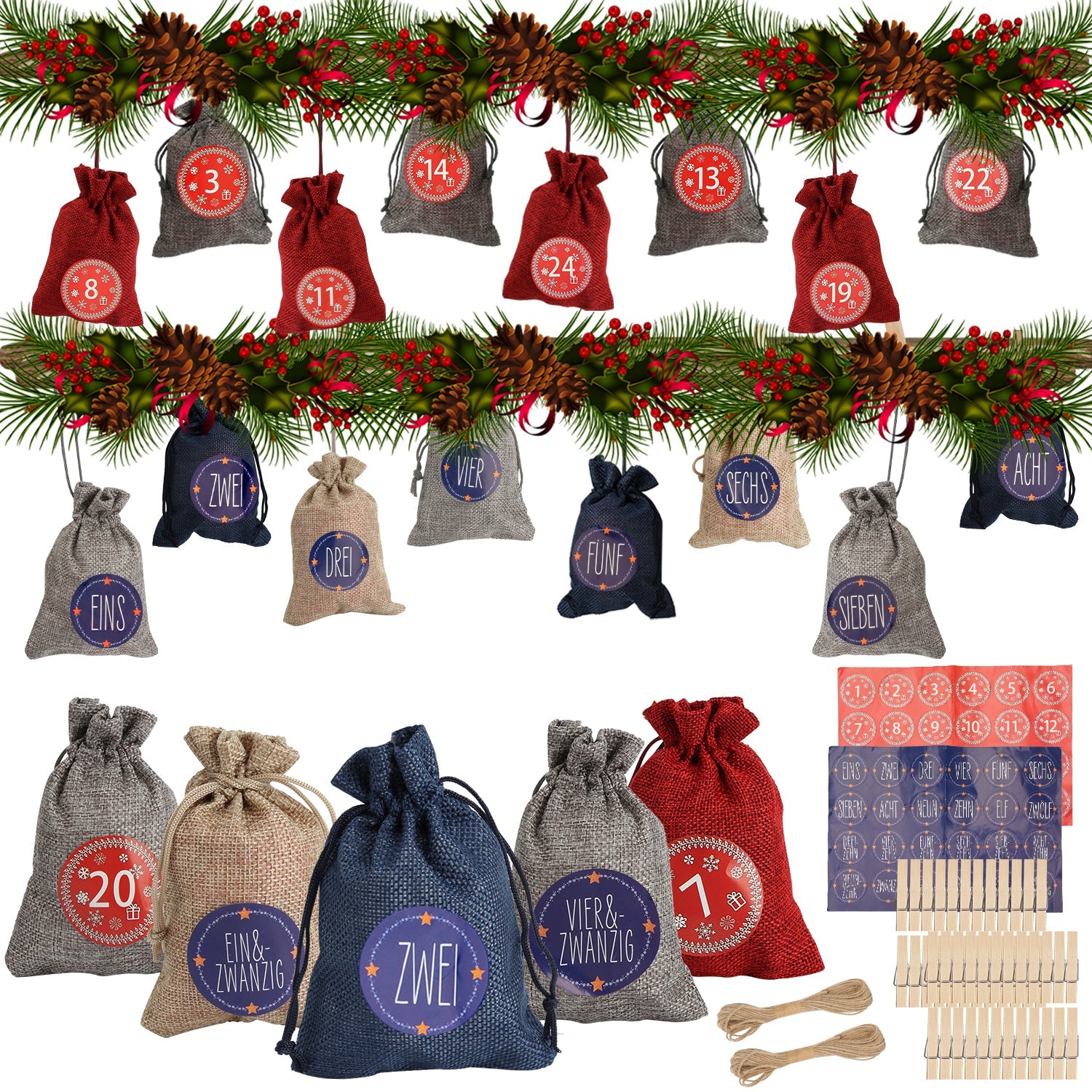 Cosmo Go Adventskalender DIY Jutesäckchen 24 Stück