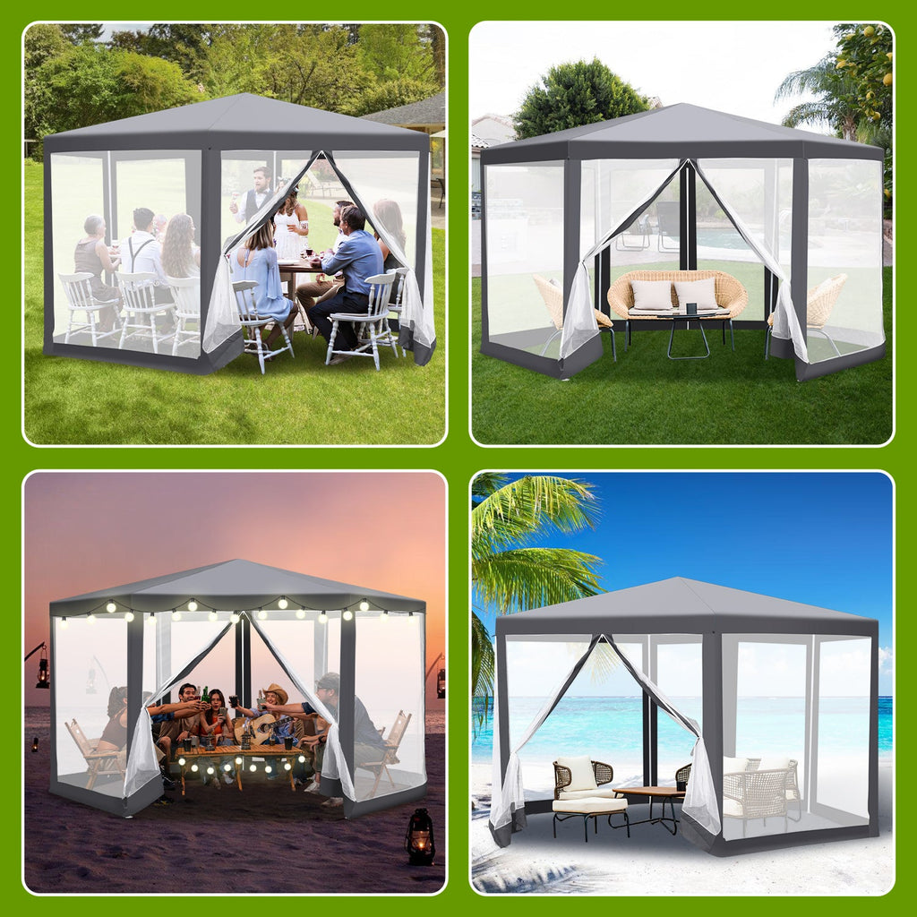 Cosmo Go Pavillon Gartenzelt mit Moskitonetz Wasserdicht 6-eckig