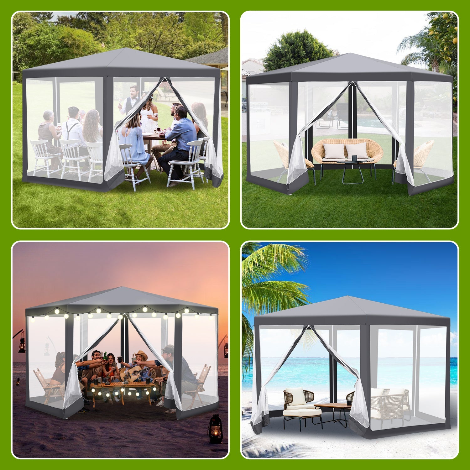 Cosmo Go Pavillon Gartenzelt mit Moskitonetz Wasserdicht 6-eckig