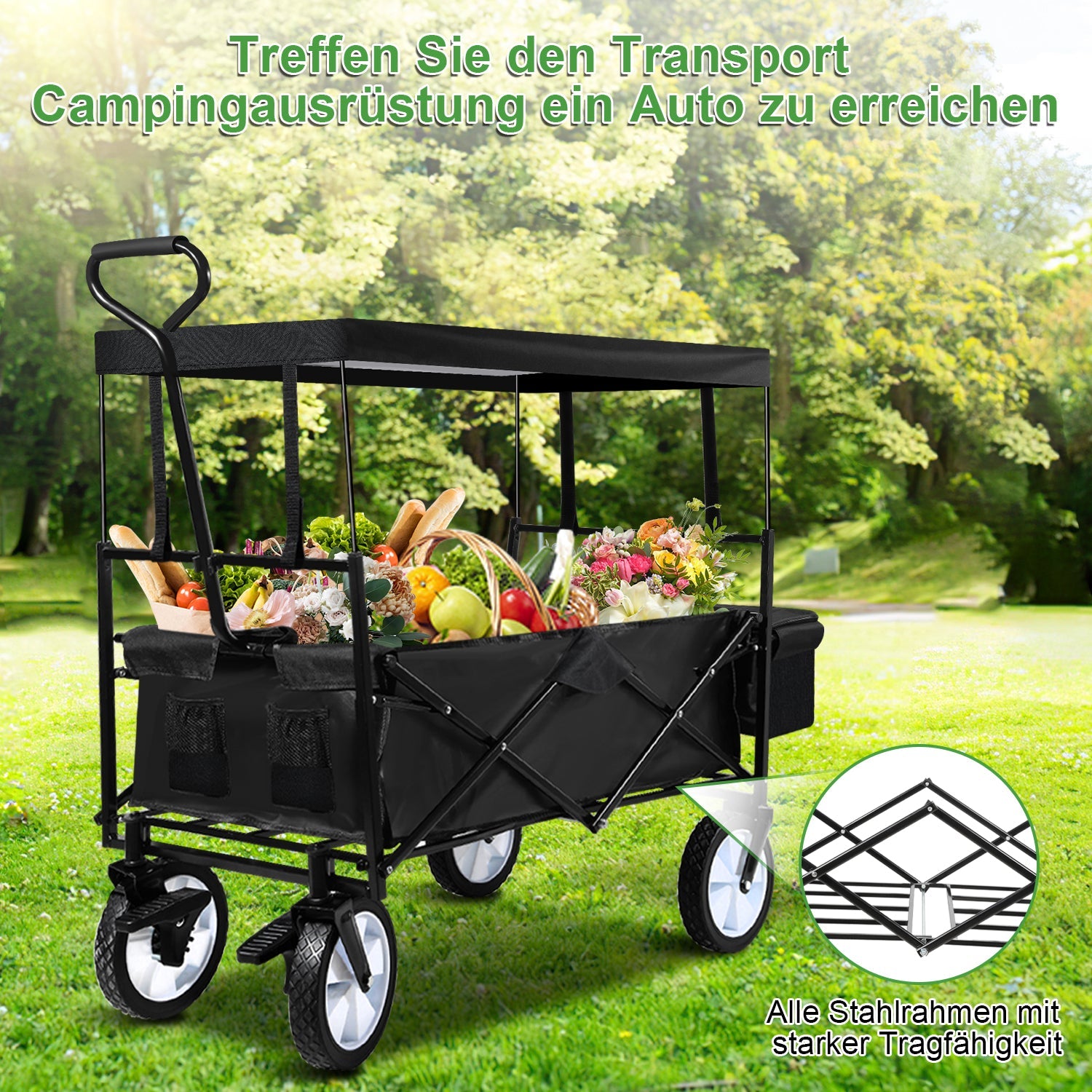 Cosmo Go Bollerwagen Transportwagen mit Dach Faltbar 80kg Belastbarkeit