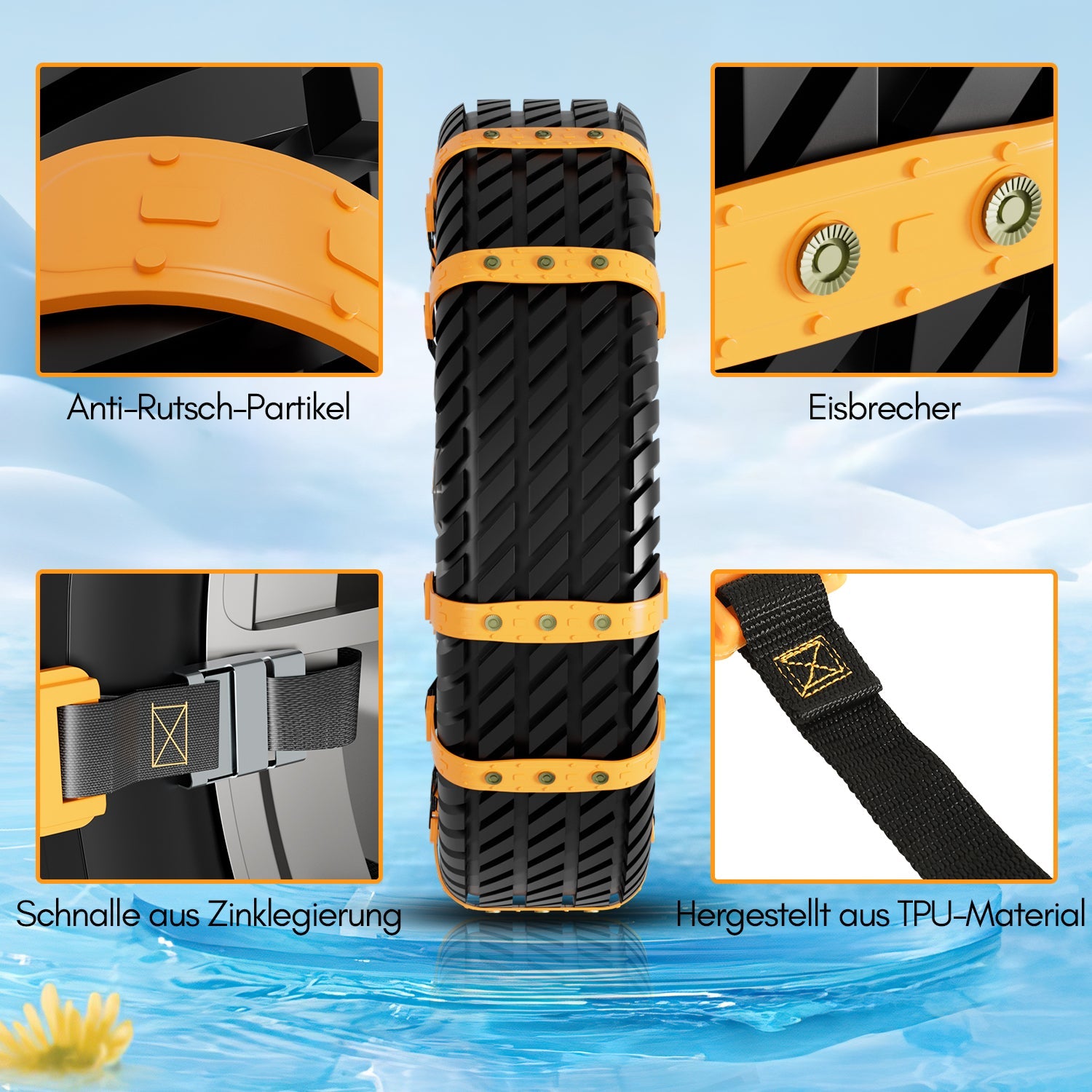 Cosmo Go Schneeketten Ketten Notfall Anti-Rutsch 10 Stück