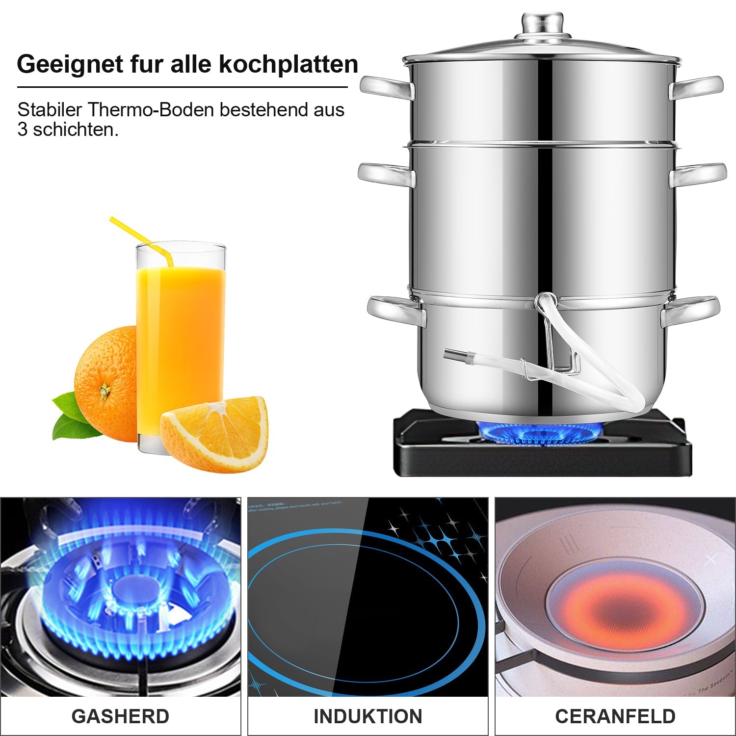 Cosmo Go Dampfentsafter 8L Edelstahl Fruchtentsafter