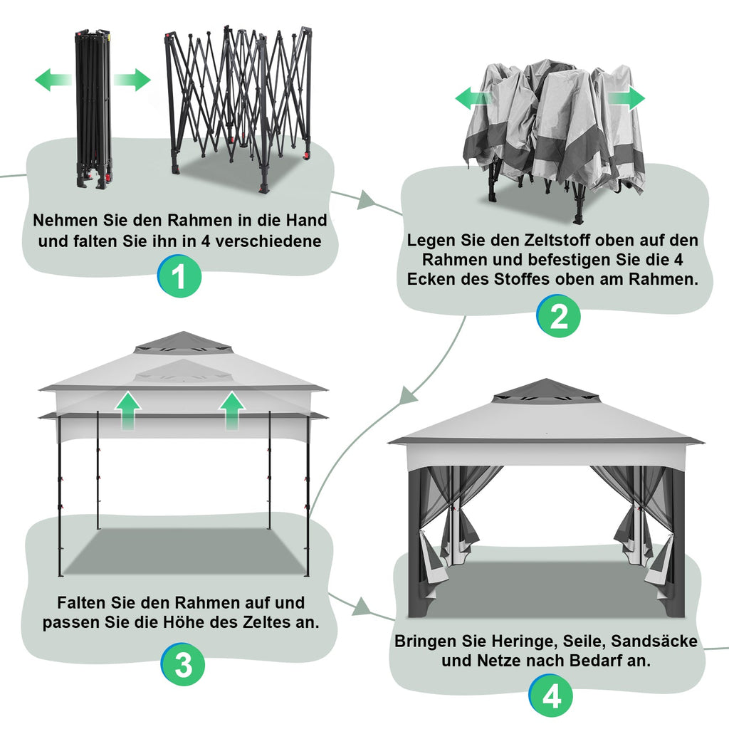 Cosmo Go Pavillon Gartenhütte Faltbares mit Doppeldach 3,3x3,3m