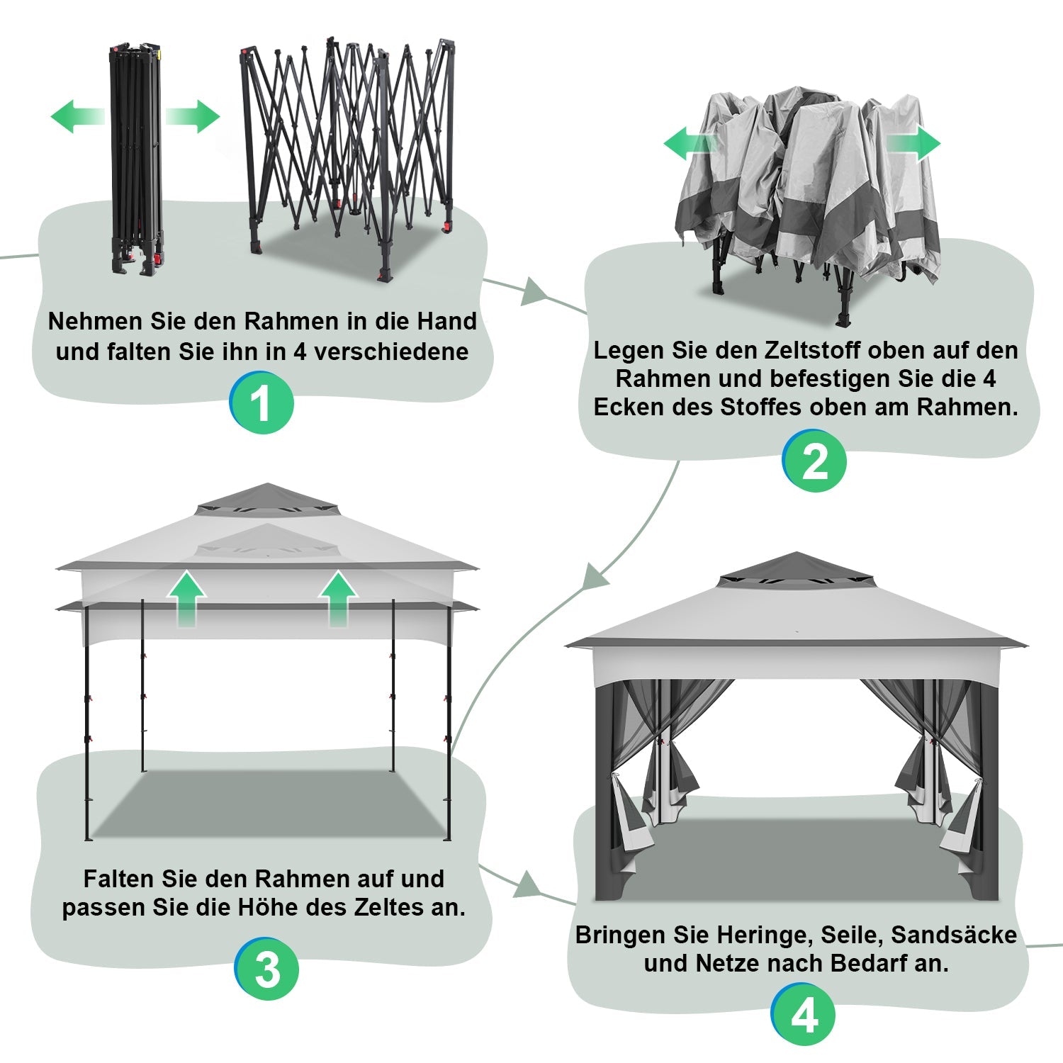 Cosmo Go Pavillon Gartenhütte Faltbares mit Doppeldach 3,3x3,3m