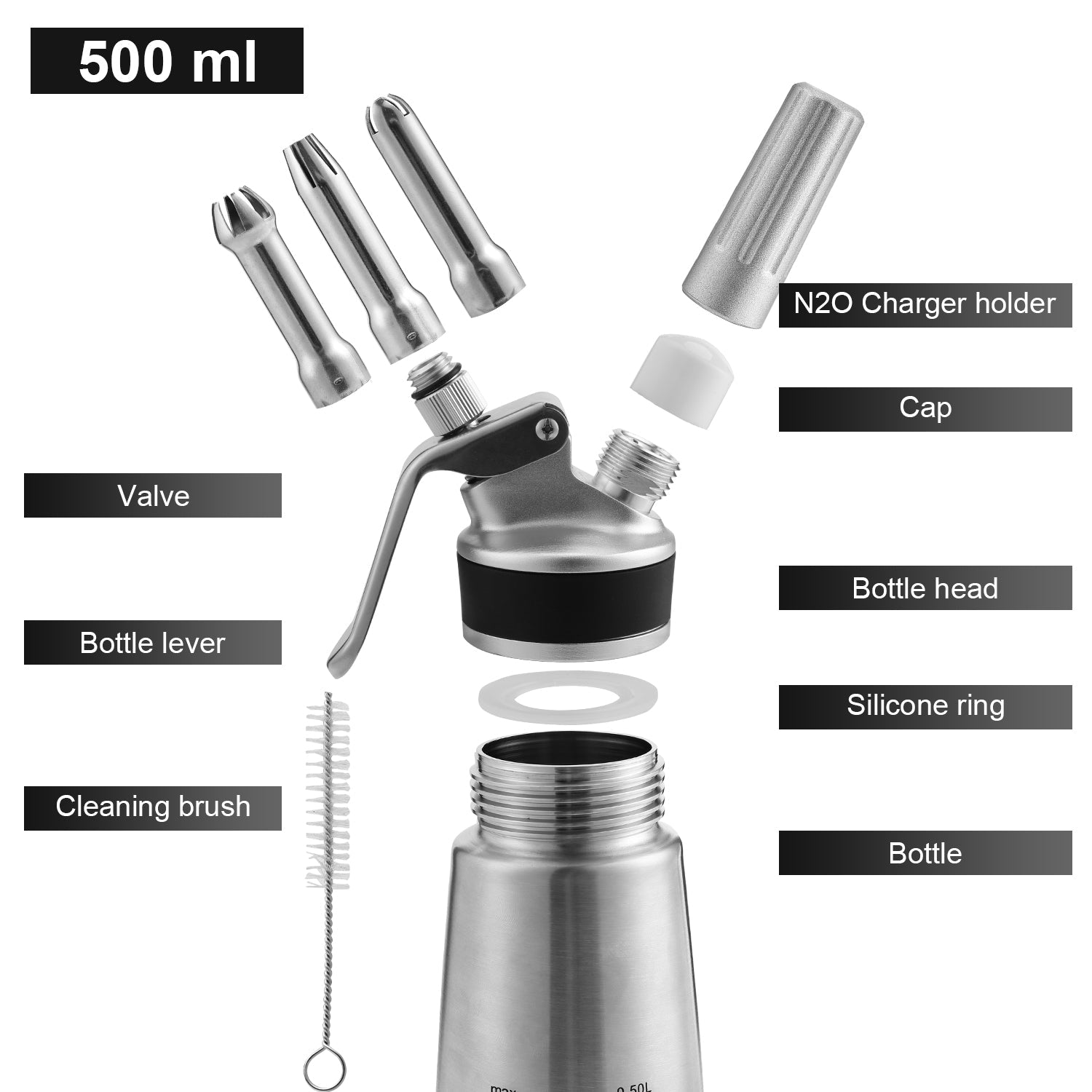 Cosmo Go Sahnespender Edelstahl mit 3 Düsen 500ml