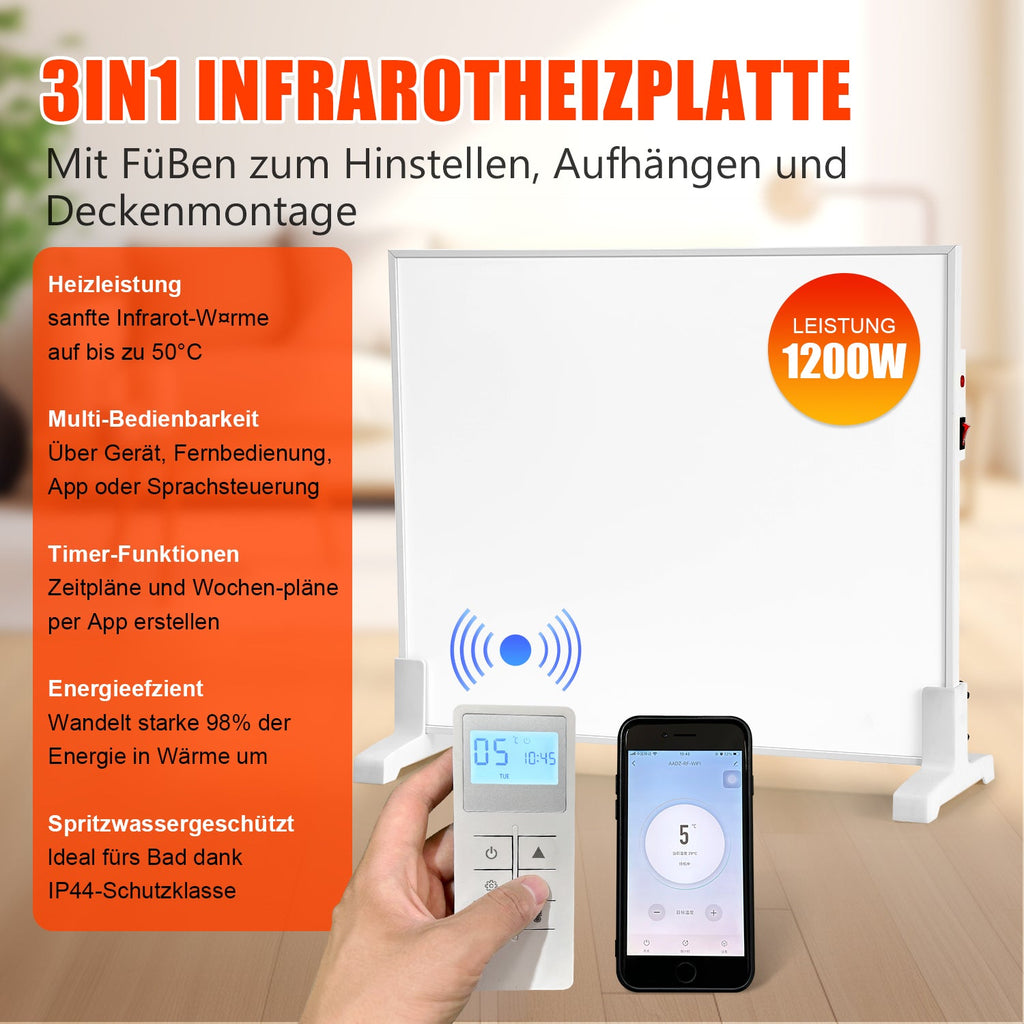 Cosmo Go Infrarotheizung Thermostat APP Fernbedienung 300-1200 W
