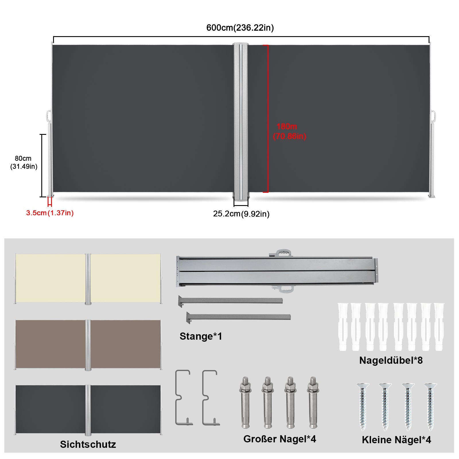 Cosmo Go Seitenmarkise Sichtschutz Ausziehbar