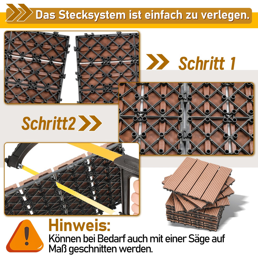 Cosmo Go WPC Terrassenfliesen 30x30 cm 11er Set in Holzoptik