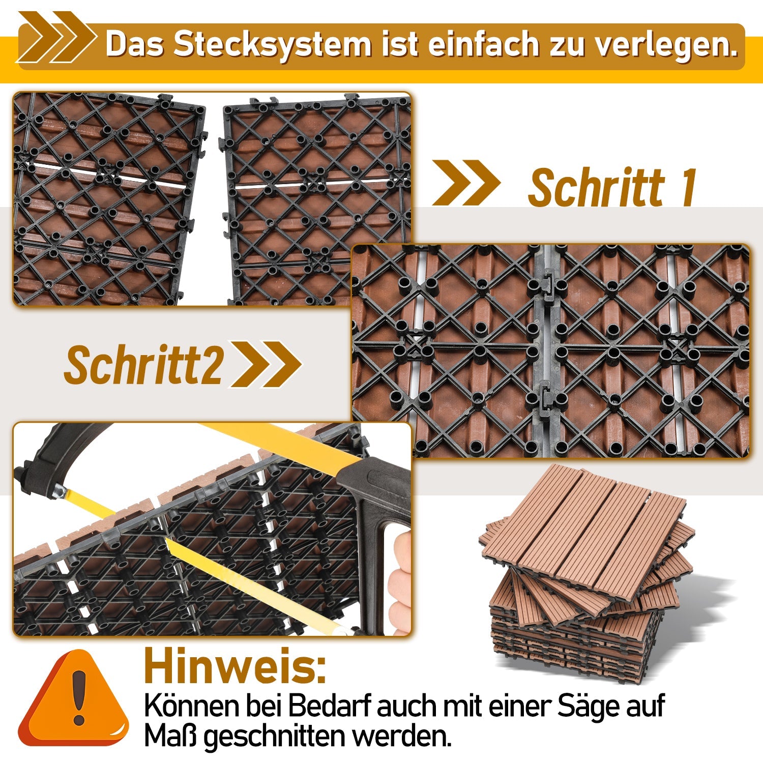 Cosmo Go WPC Terrassenfliesen 30x30 cm 11er Set in Holzoptik