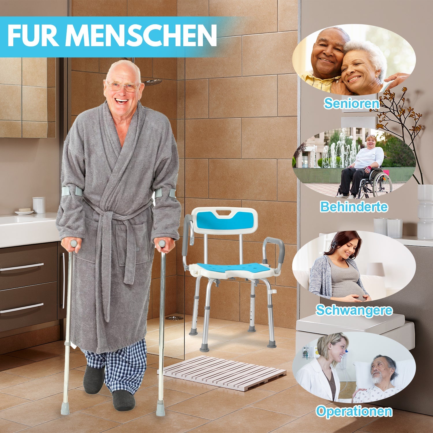 Cosmo Go Duschhocker Duschsitz mit Hochklappbare Armlehne