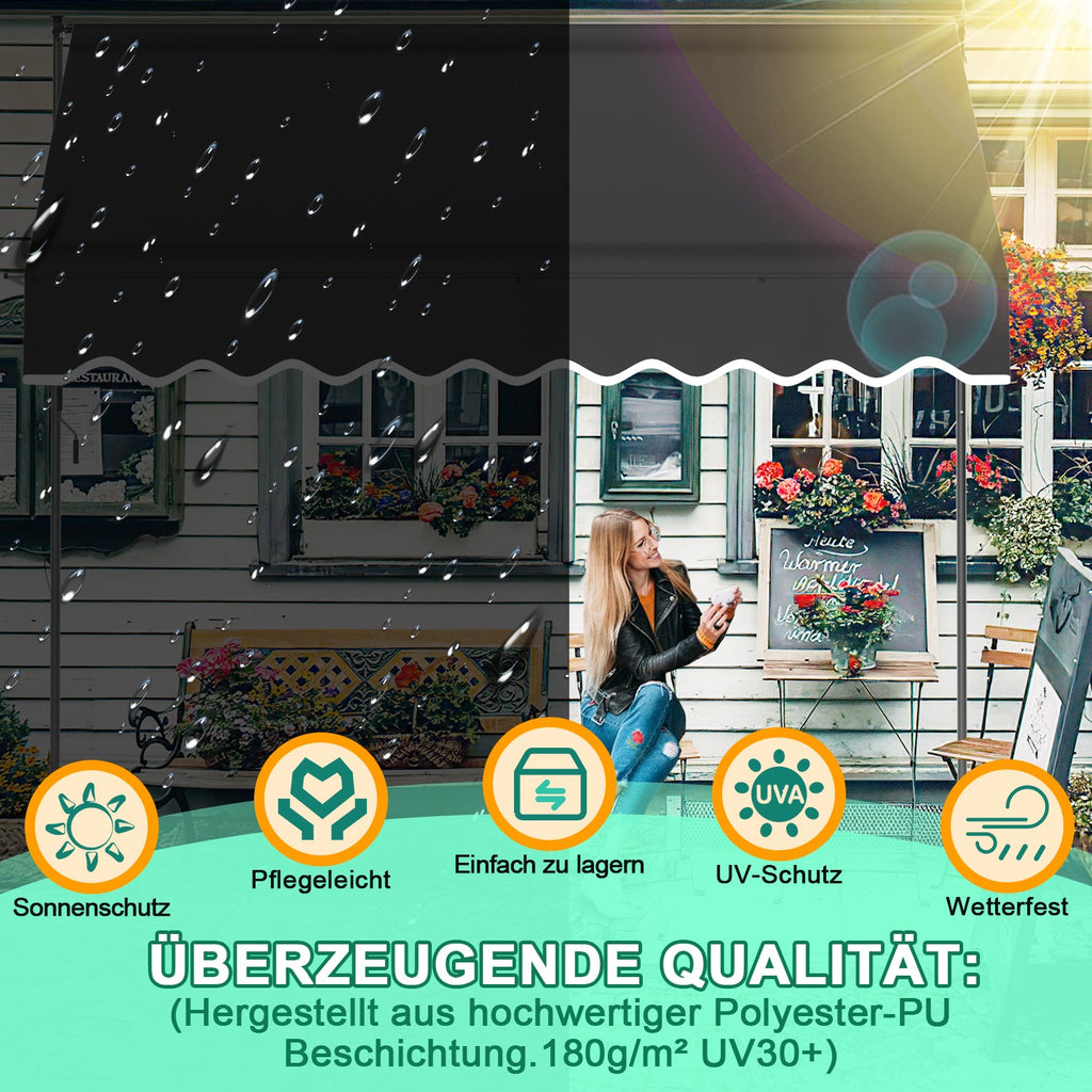 Cosmo Go Klemmmarkise mit Handkurbel Einziehbare ohne Bohren