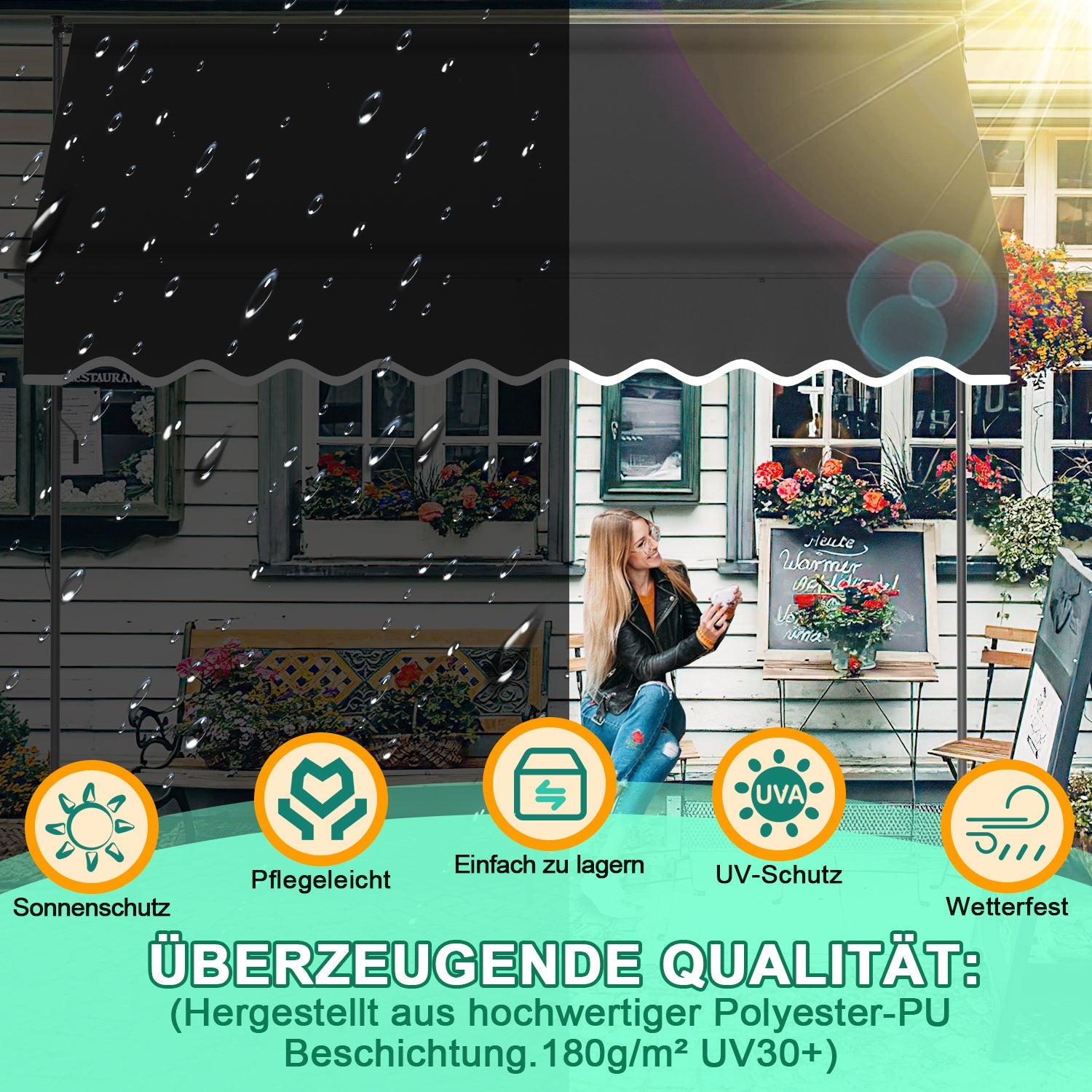 Cosmo Go Klemmmarkise mit Handkurbel Einziehbare ohne Bohren