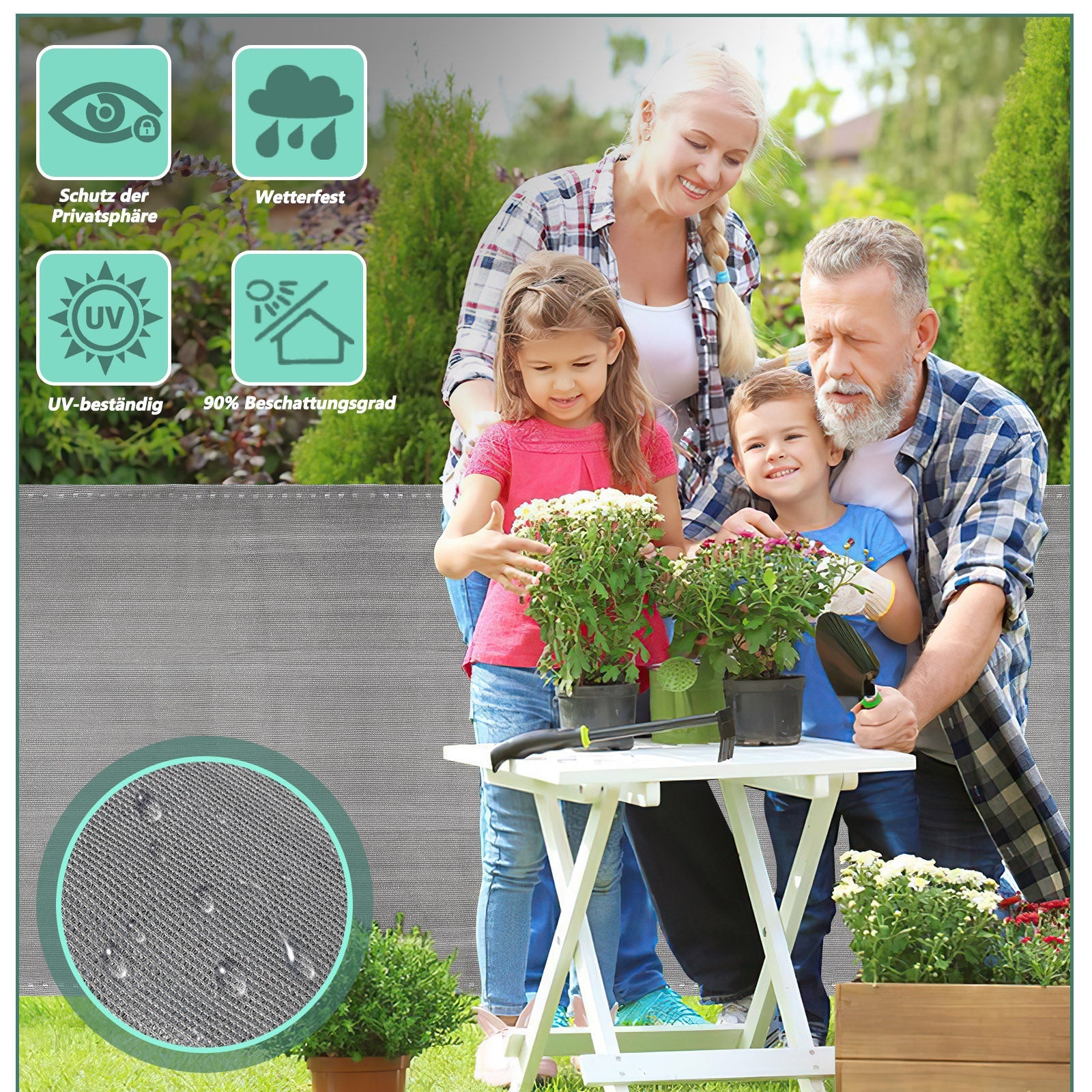 Cosmo Go Sichtschutz HDPE Windschutz Schattennetz Grün/Grau