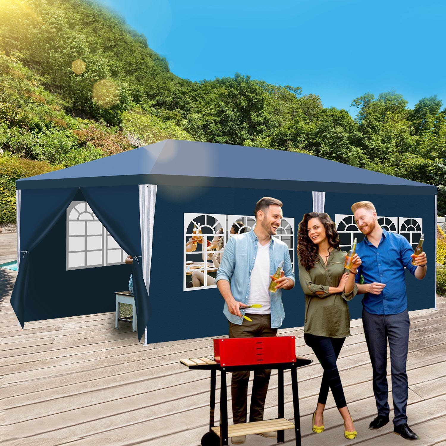 Cosmo Go Pavillon 3x6m Partyzelt Wasserdicht mit Seitenteilen