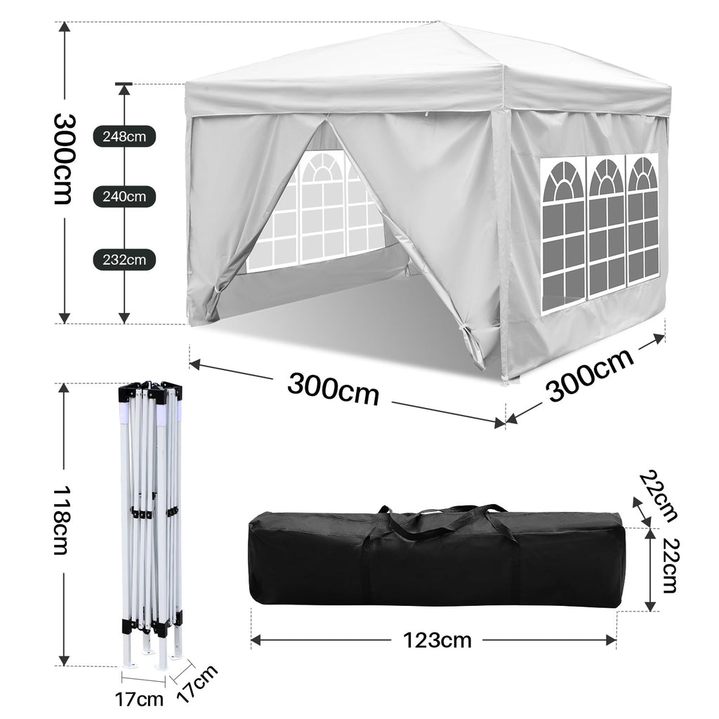 Cosmo Go Pop-Up Pavillon Gazebo 3x3m mit Seiten