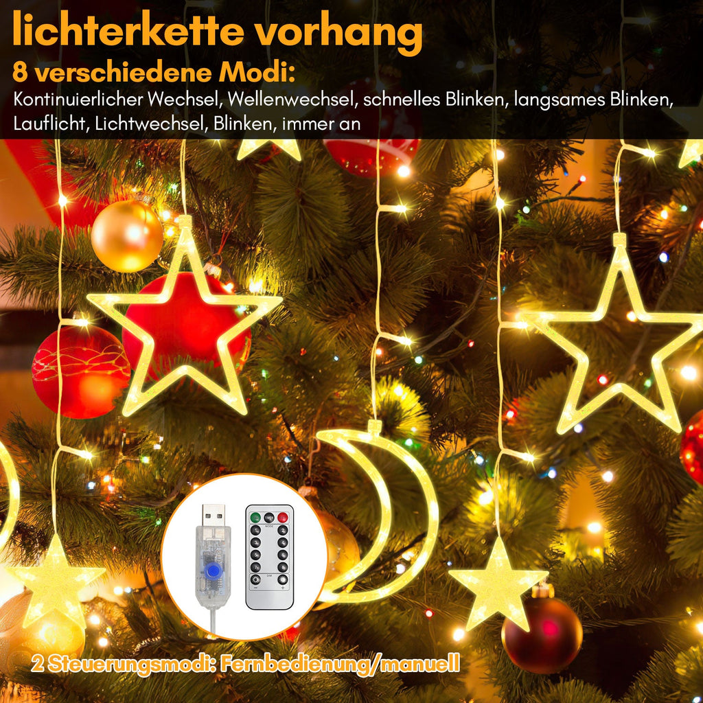 Cosmo Go LED Sterne Weihnachtsbeleuchtung Lichtervorhang 3,5M