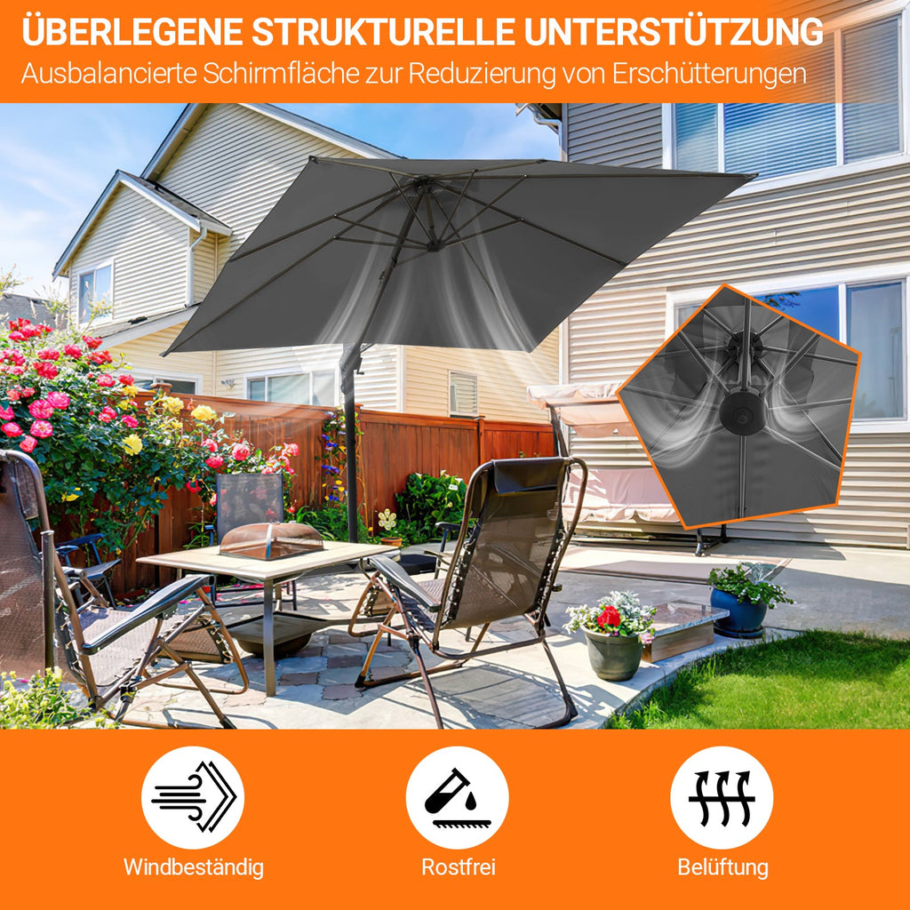 Cosmo Go Ampelschirm 300 x 300 cm Sonnenschirm 360° Drehbar