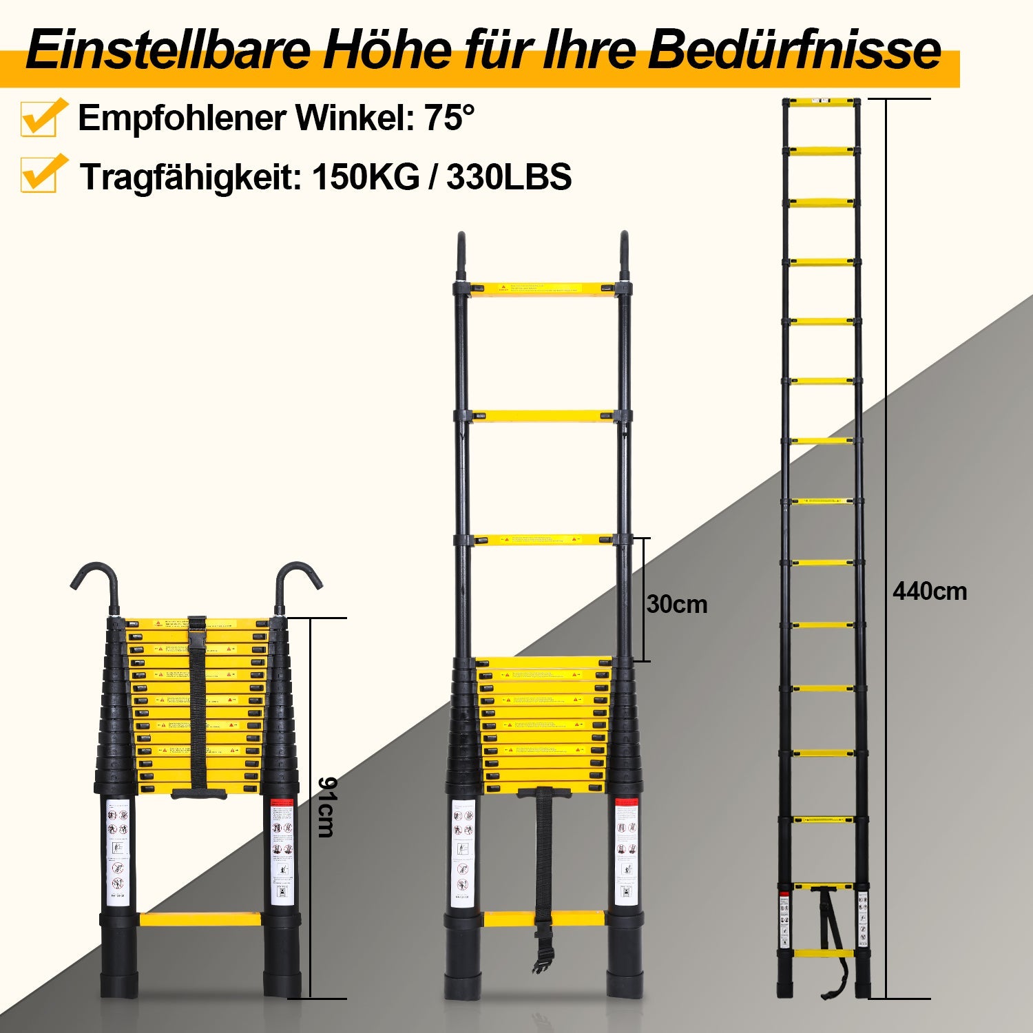 Cosmo Go Teleskopleiter Aluminium mit Abnehmbarem Haken
