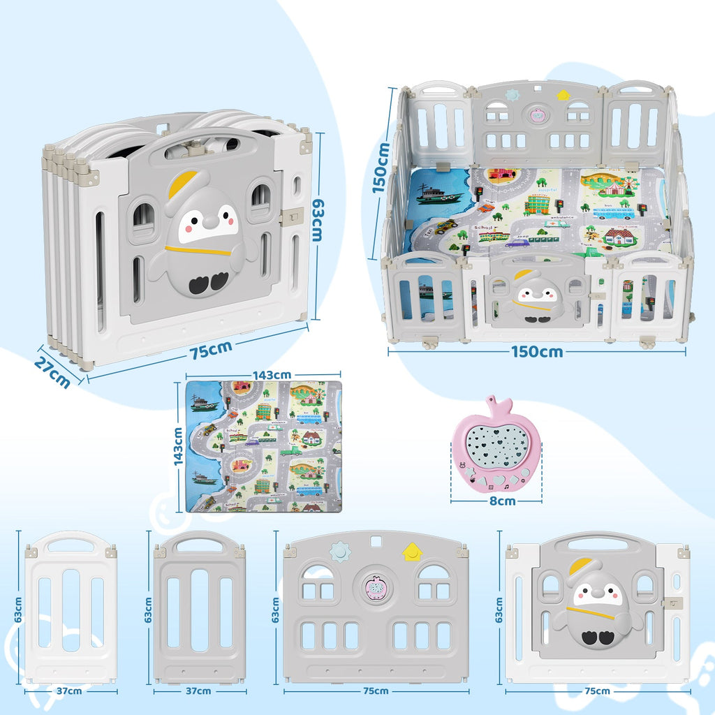 Cosmo Go Laufstall baby Faltbares mit Kriechmatte und Geschichtenbox
