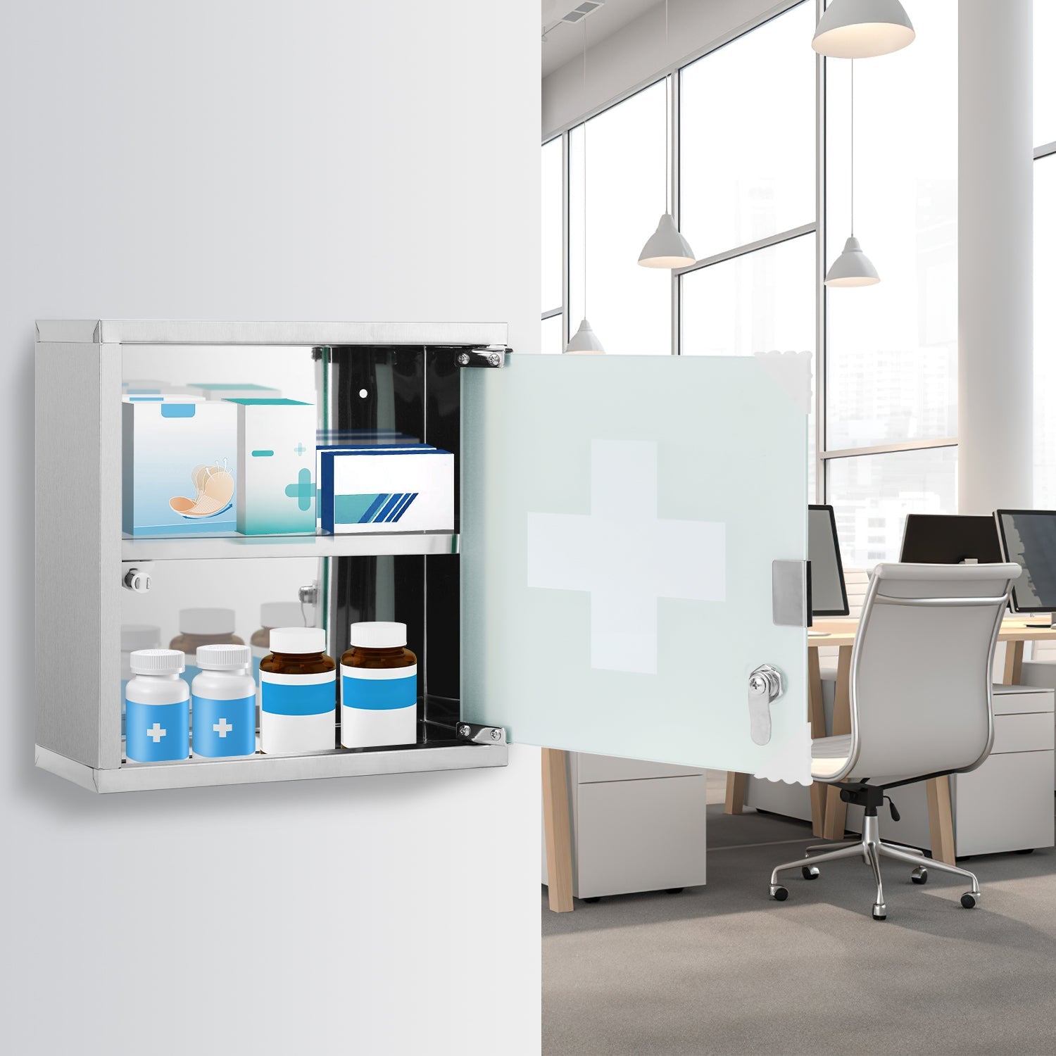 Cosmo Go Medizinschrank für Zuhause aus Edelstahl 30x30x12cm/57x30x12cm