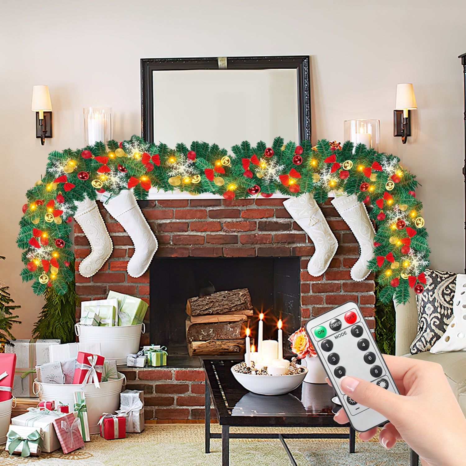 Cosmo Go Weihnachtsgirlande 100 LEDs mit Deko und Fernbedienung 5m