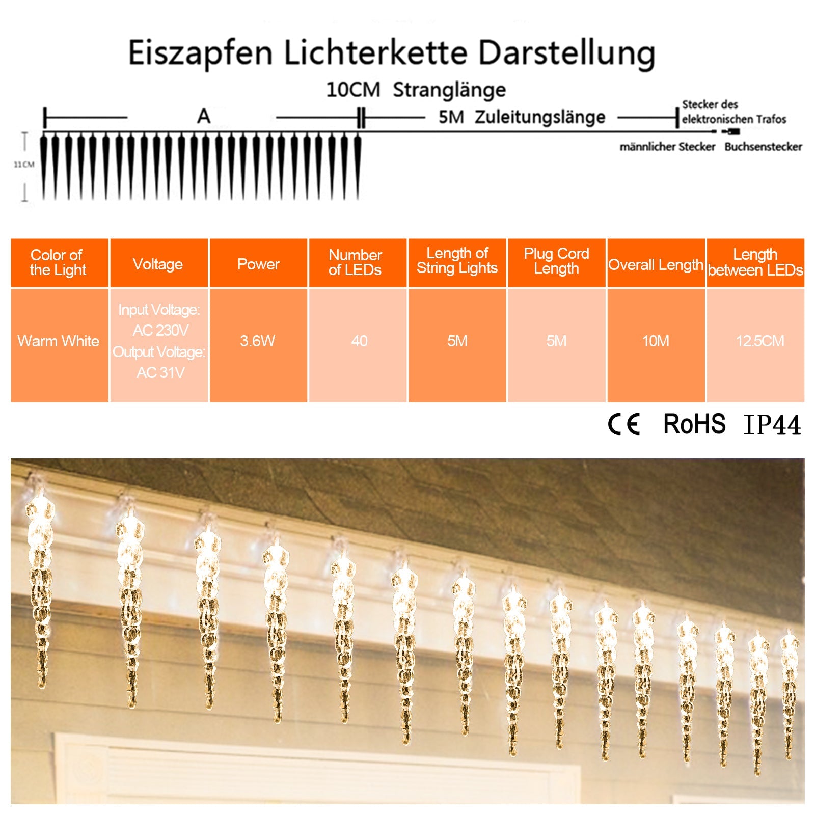 Cosmo Go LED Eiszapfen Lichterkette 40 LEDs