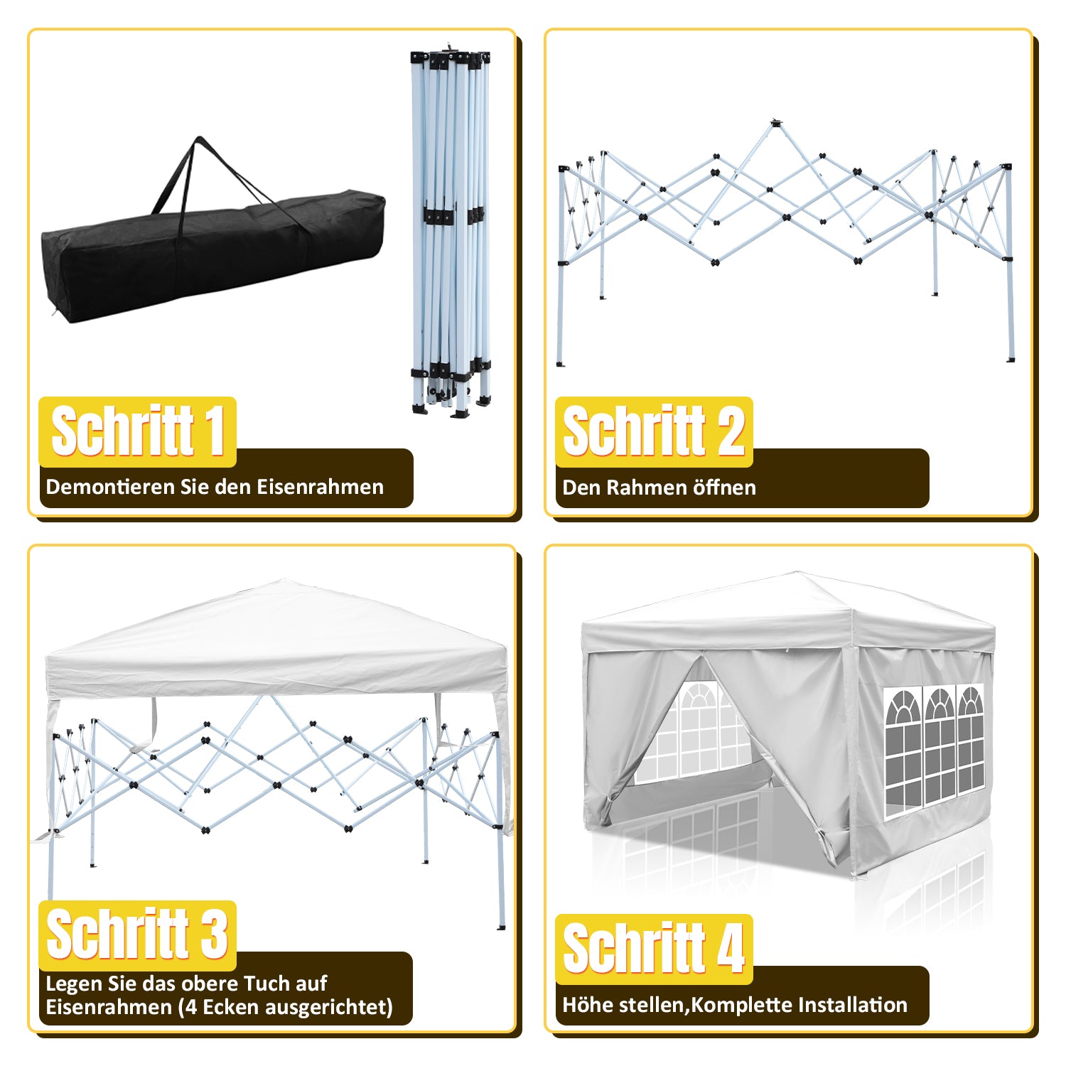 Cosmo Go Pop-Up Pavillon Gazebo 3x3m mit Seiten