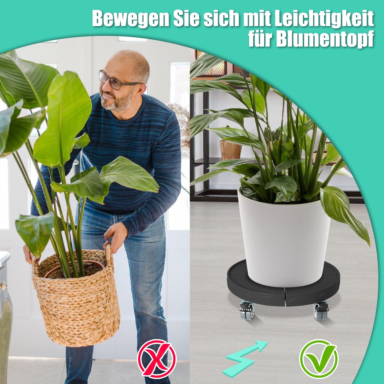 Cosmo Go Pflanzenroller Rund Einstellbar mit 360°Drehbare Rädern